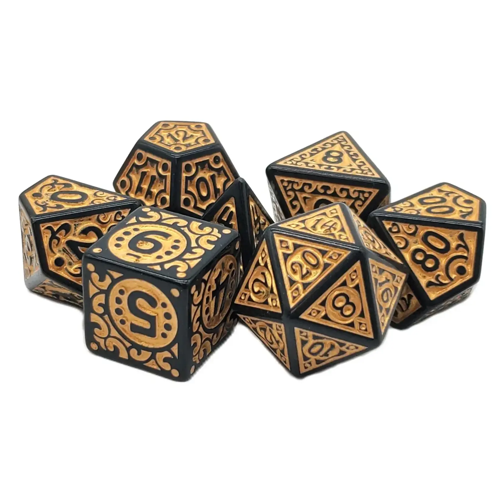 OLD SCHOOL DICE & ACCESSORIES MAGICAL RUNES GOLD 7PC SET