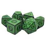 OLD SCHOOL DICE & ACCESSORIES MAGICAL RUNES GREEN 7PC SET