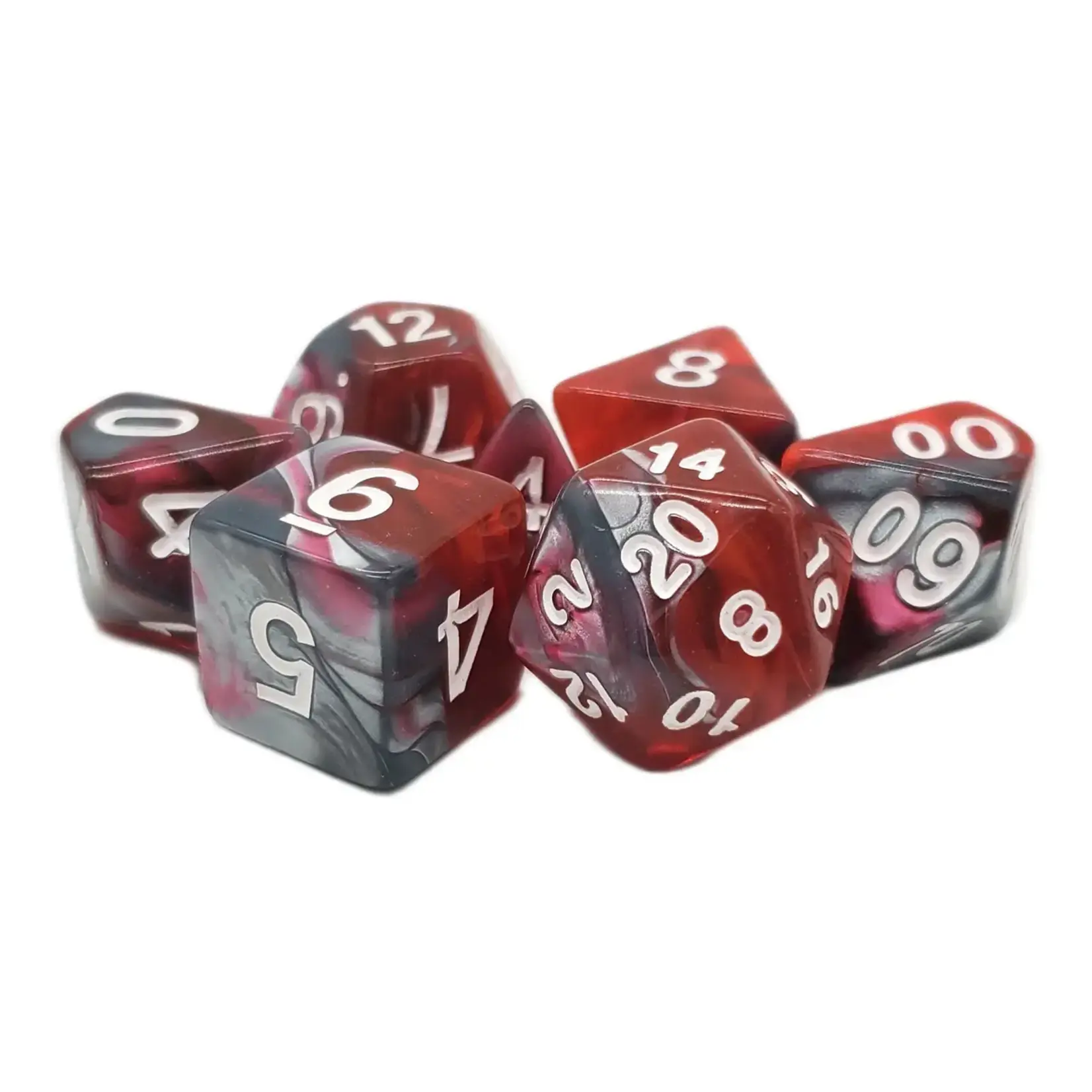 OLD SCHOOL DICE & ACCESSORIES VORPAL BLOOD RED AND SILVER 7PC SET