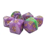 OLD SCHOOL DICE & ACCESSORIES VORPAL LAVENDER & GREEN W/GOLD 7PC SET