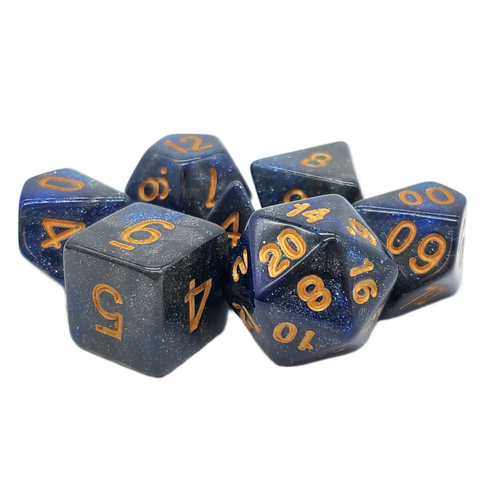 OLD SCHOOL DICE & ACCESSORIES GALAXY DEEP BLUE & BLACK 7PC SET