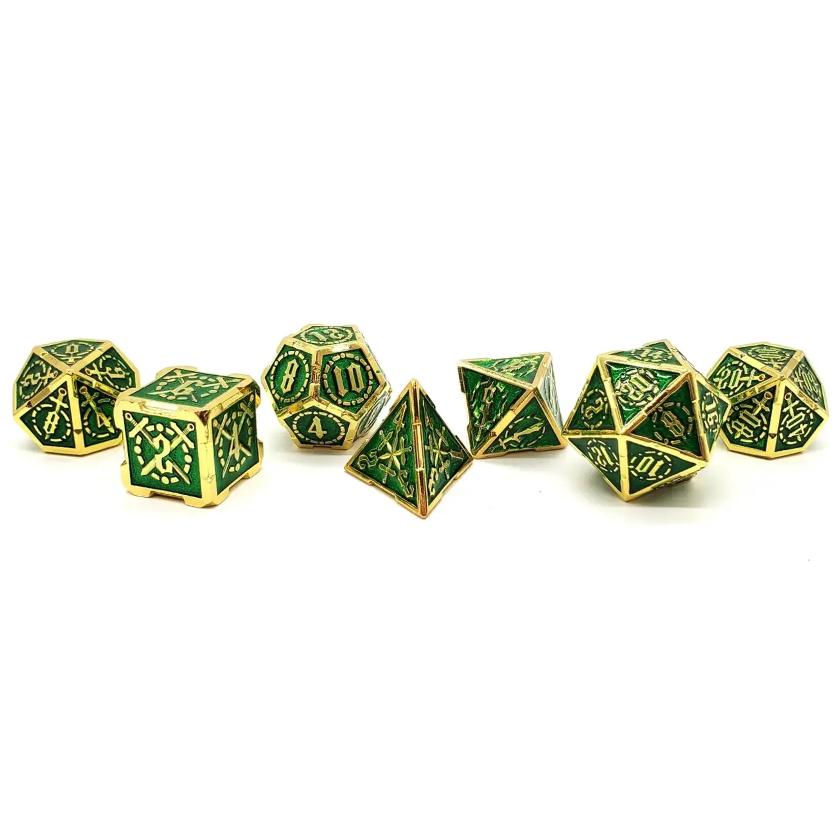 OLD SCHOOL DICE & ACCESSORIES KNIGHTS OF THE ROUND TABLE GREEN/GOLD METAL 7PC SET