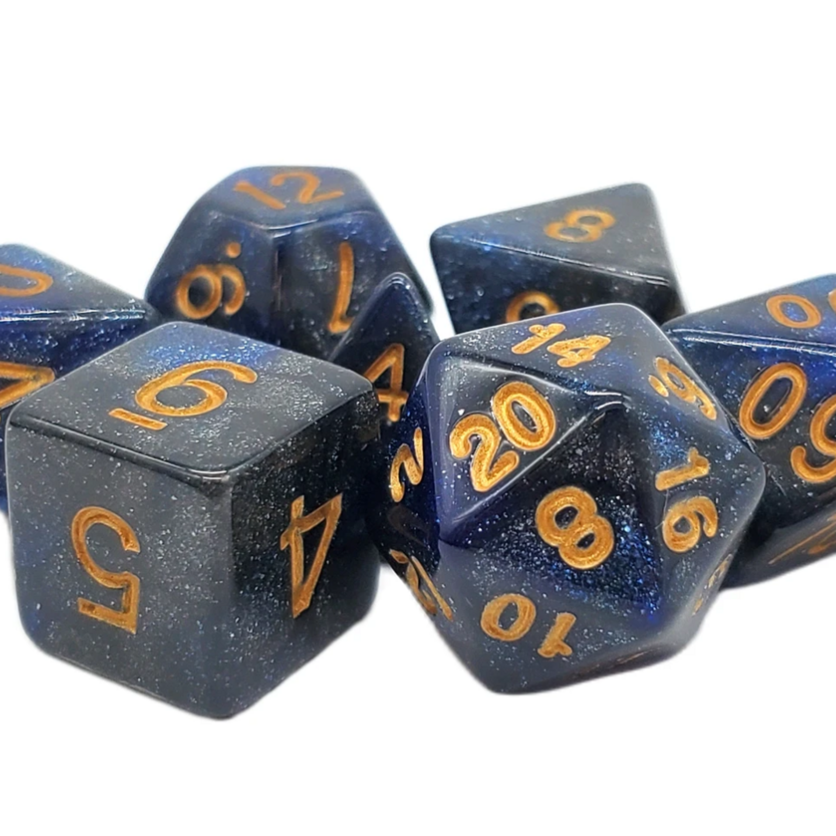 OLD SCHOOL DICE & ACCESSORIES GALAXY DEEP BLUE & BLACK 7PC SET