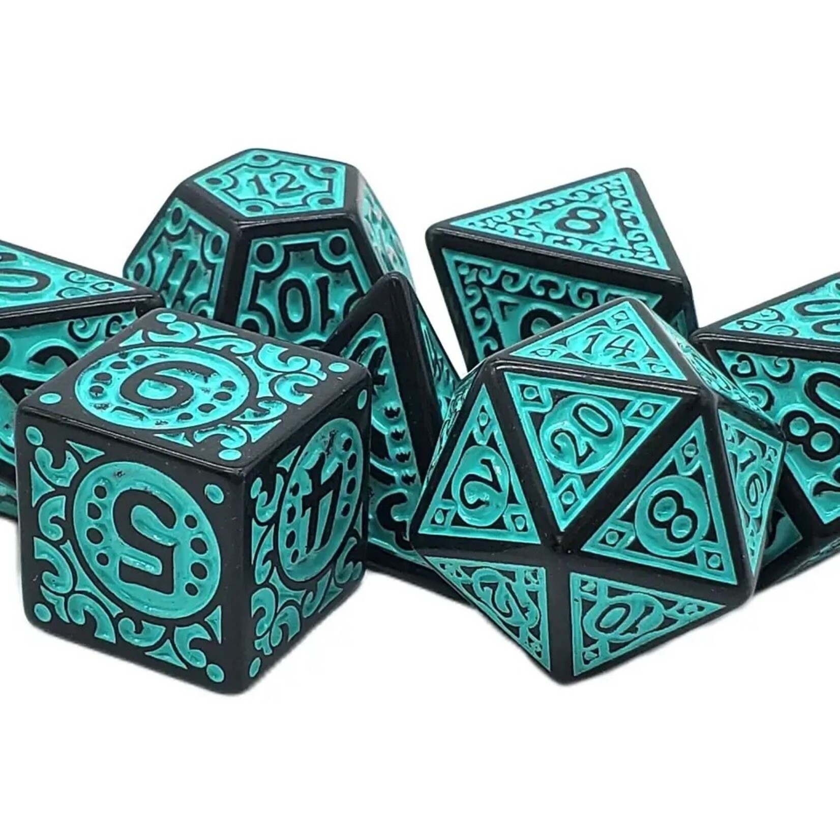 OLD SCHOOL DICE & ACCESSORIES MAGICAL RUNES TEAL 7PC SET