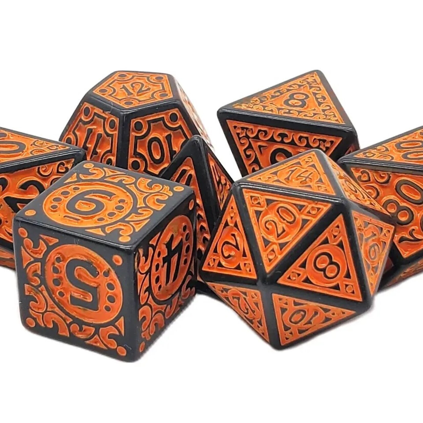 OLD SCHOOL DICE & ACCESSORIES MAGICAL RUNES ORANGE 7PC SET