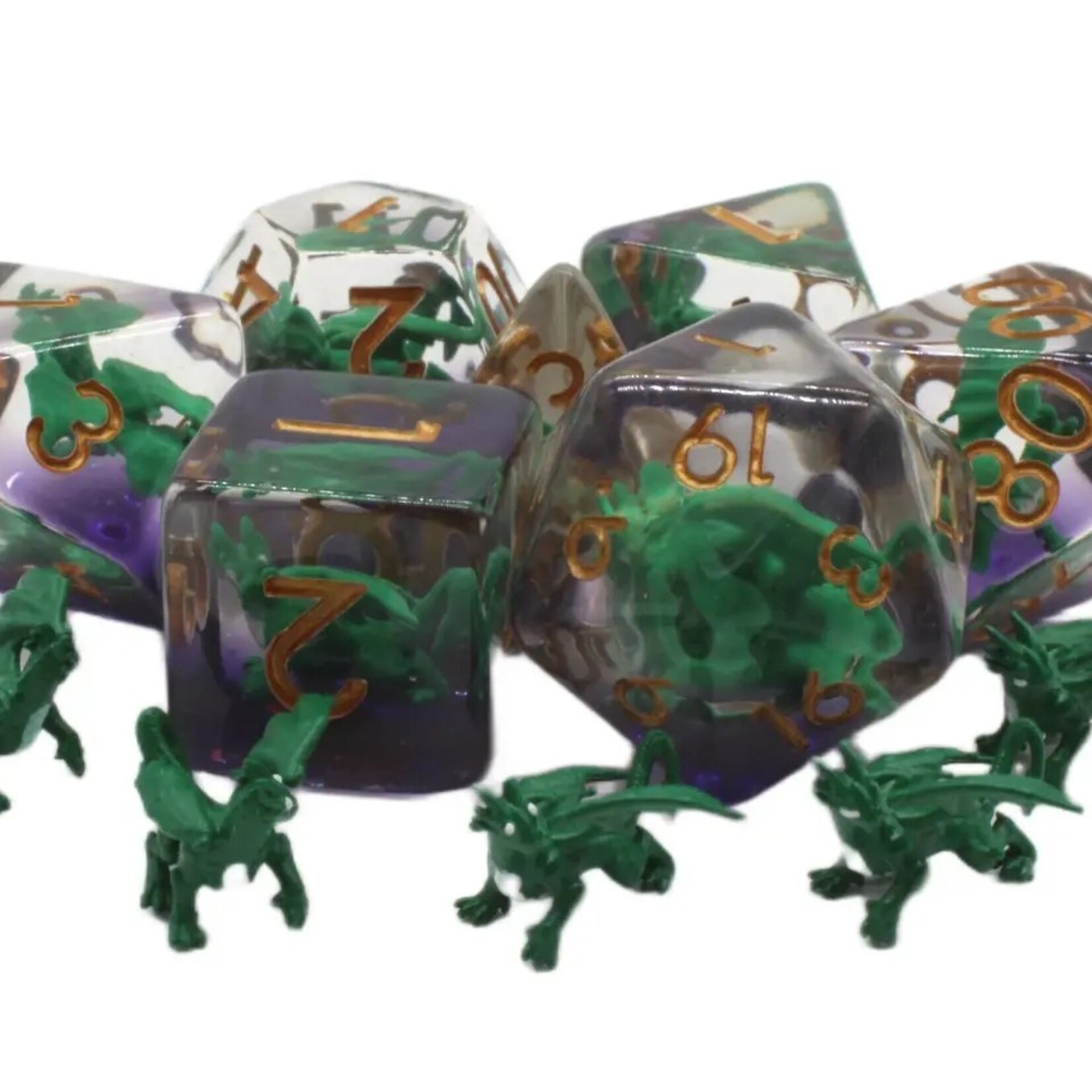 OLD SCHOOL DICE & ACCESSORIES INFUSED GREEN DRAGON 7PC SET