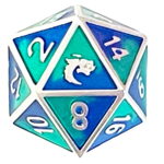 OLD SCHOOL DICE & ACCESSORIES DRAGON FORGED PLATINUM BLUE & GREEN METAL d20