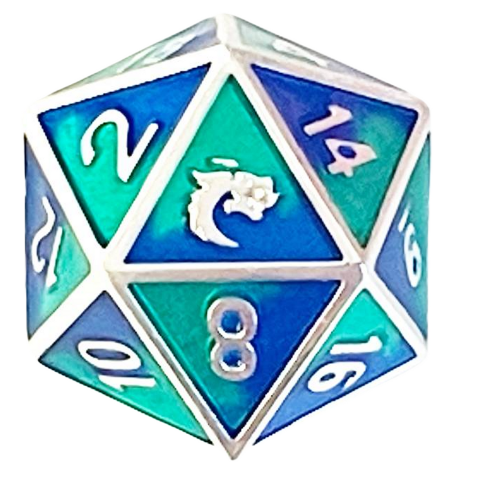 OLD SCHOOL DICE & ACCESSORIES DRAGON FORGED PLATINUM BLUE & GREEN METAL d20