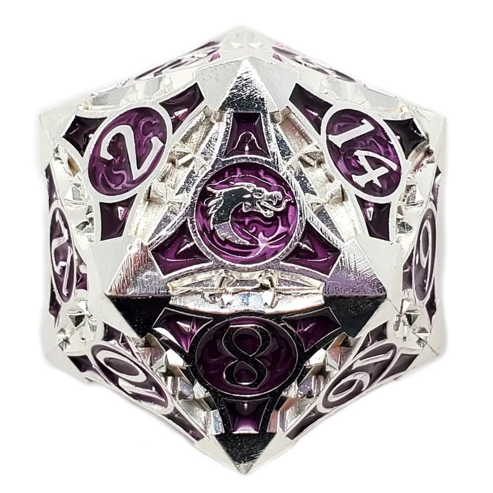 OLD SCHOOL DICE & ACCESSORIES GNOME FORGED SILVER w/ PURPLE METAL D20