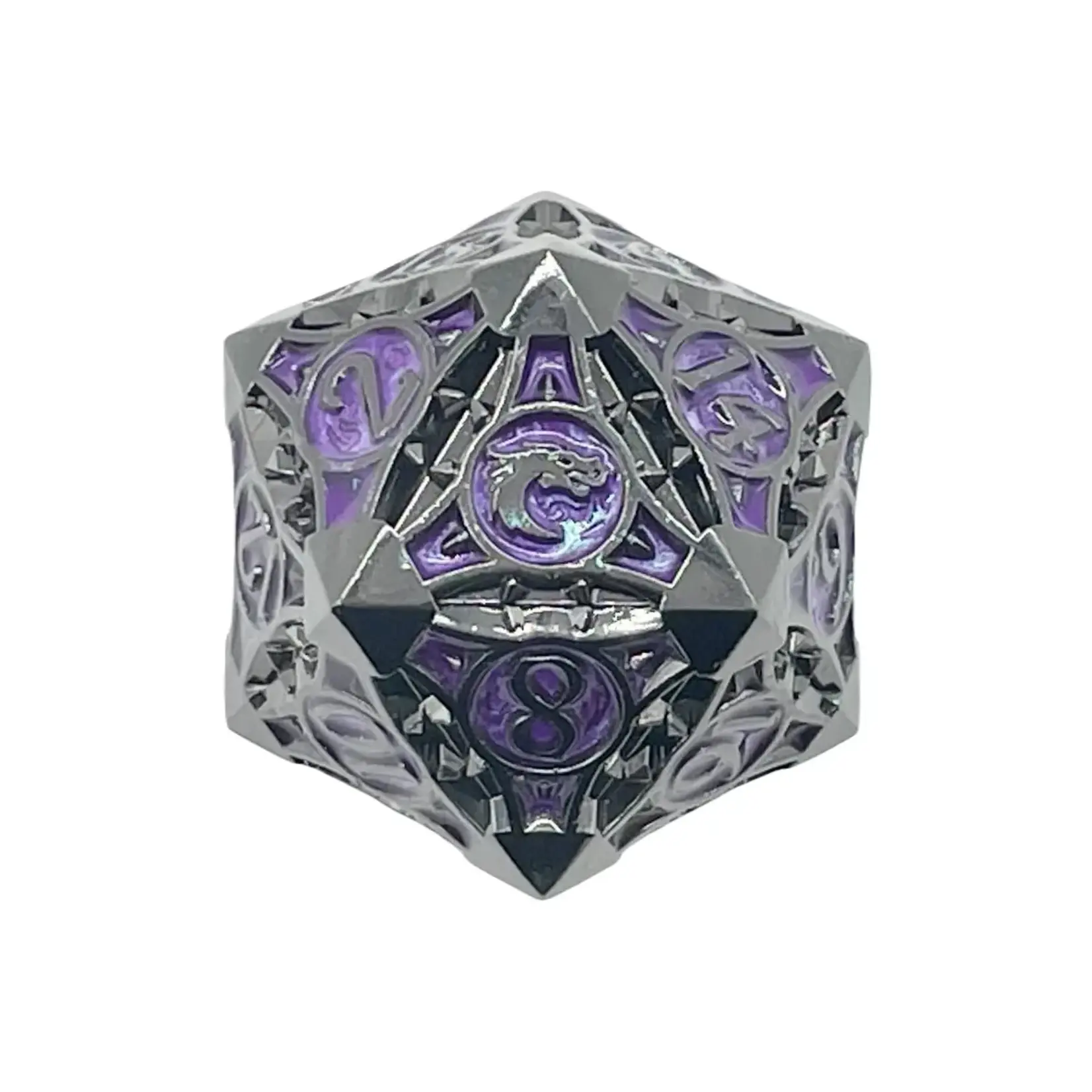 OLD SCHOOL DICE & ACCESSORIES GNOME FORGED BLACK NICKEL W/ PURPLE METAL 40mm D20
