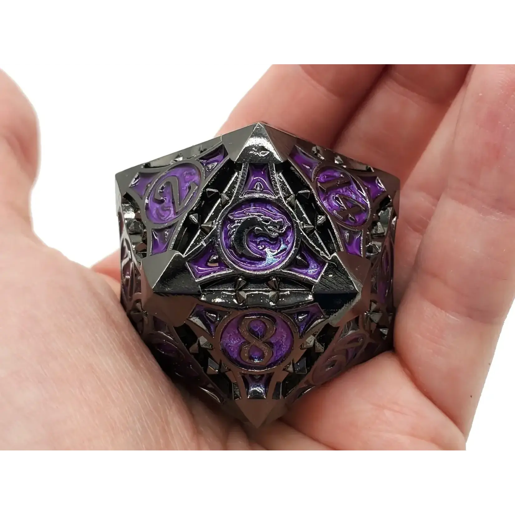 OLD SCHOOL DICE & ACCESSORIES GNOME FORGED BLACK NICKEL W/ PURPLE METAL 40mm D20