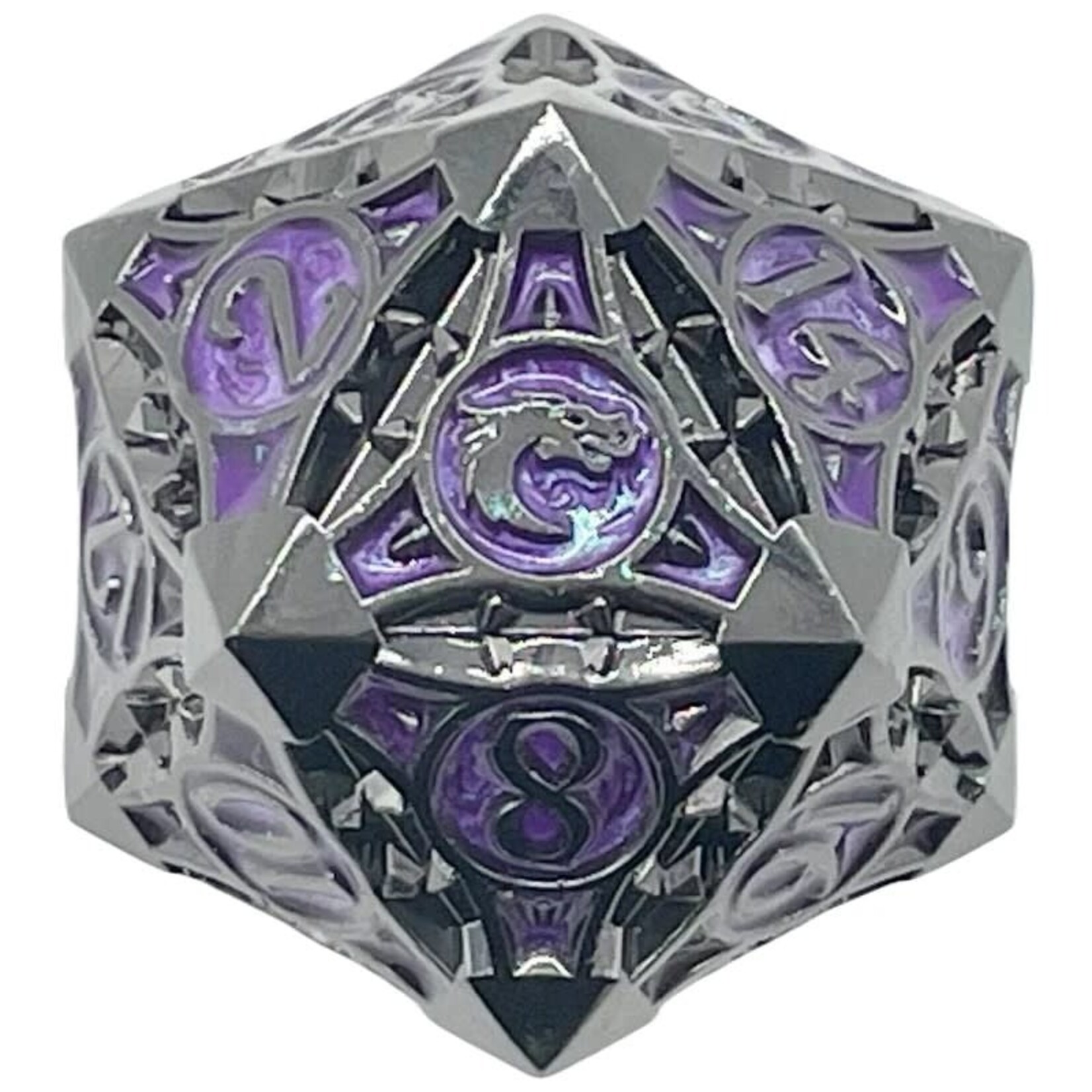 OLD SCHOOL DICE & ACCESSORIES GNOME FORGED BLACK NICKEL W/ PURPLE METAL 40mm D20