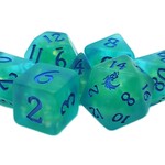 OLD SCHOOL DICE & ACCESSORIES INFUSED FROSTED FIREFLY CYAN W/ BLUE 7PC SET