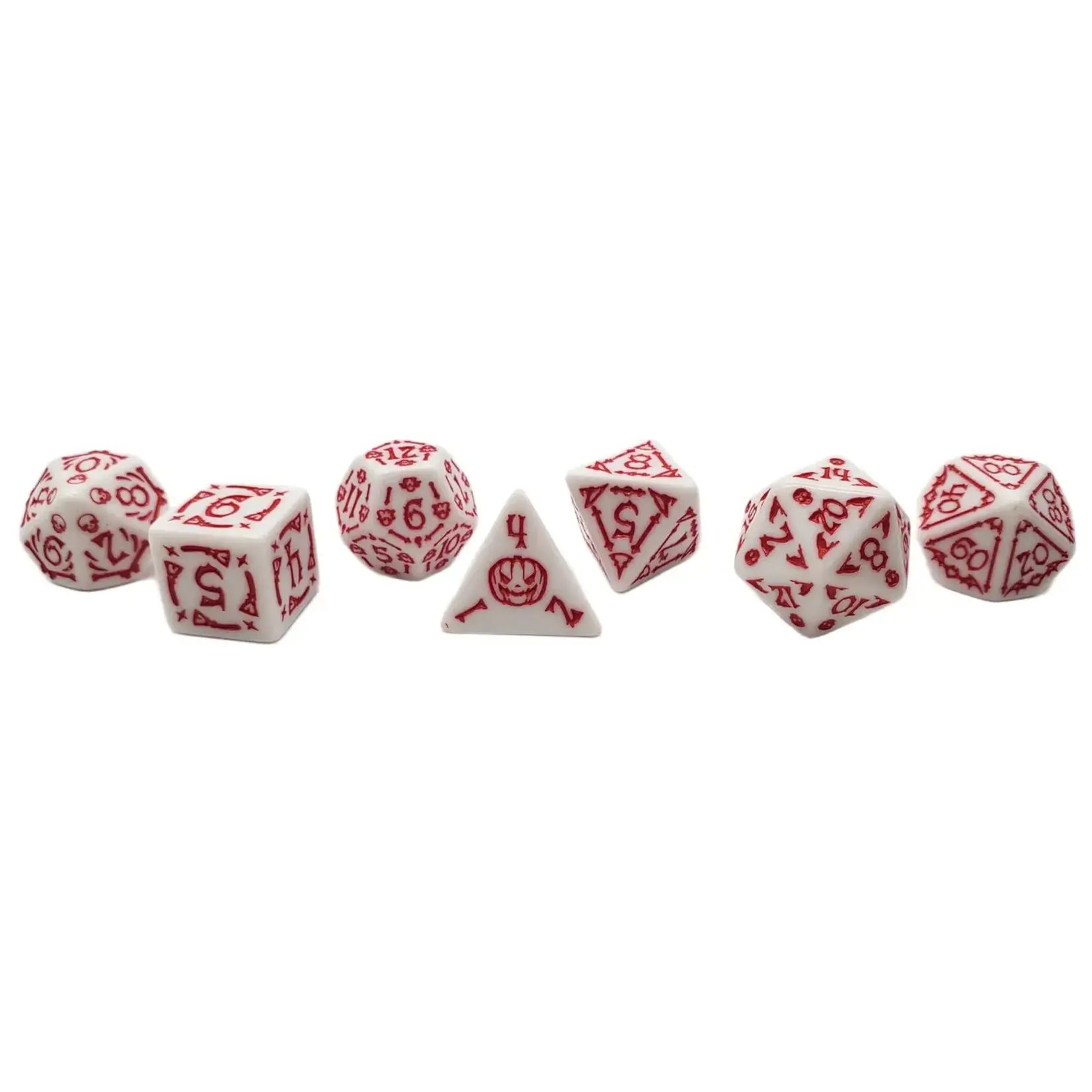 OLD SCHOOL DICE & ACCESSORIES RUNE DICE ALL HALLOWS EVE WHITE RED 7PC SET