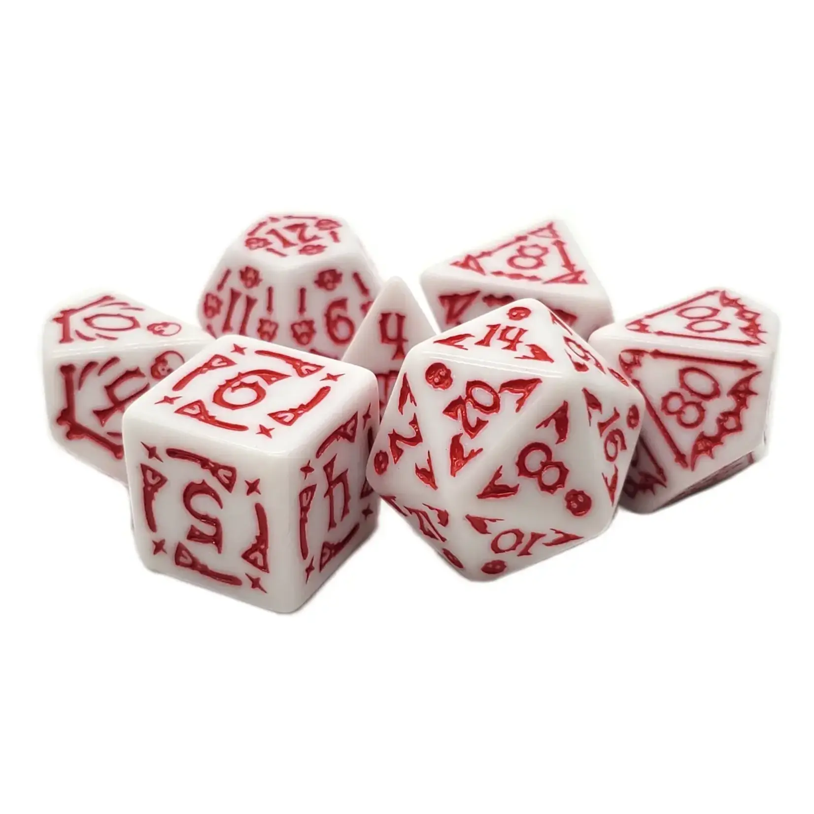 OLD SCHOOL DICE & ACCESSORIES RUNE DICE ALL HALLOWS EVE WHITE RED 7PC SET