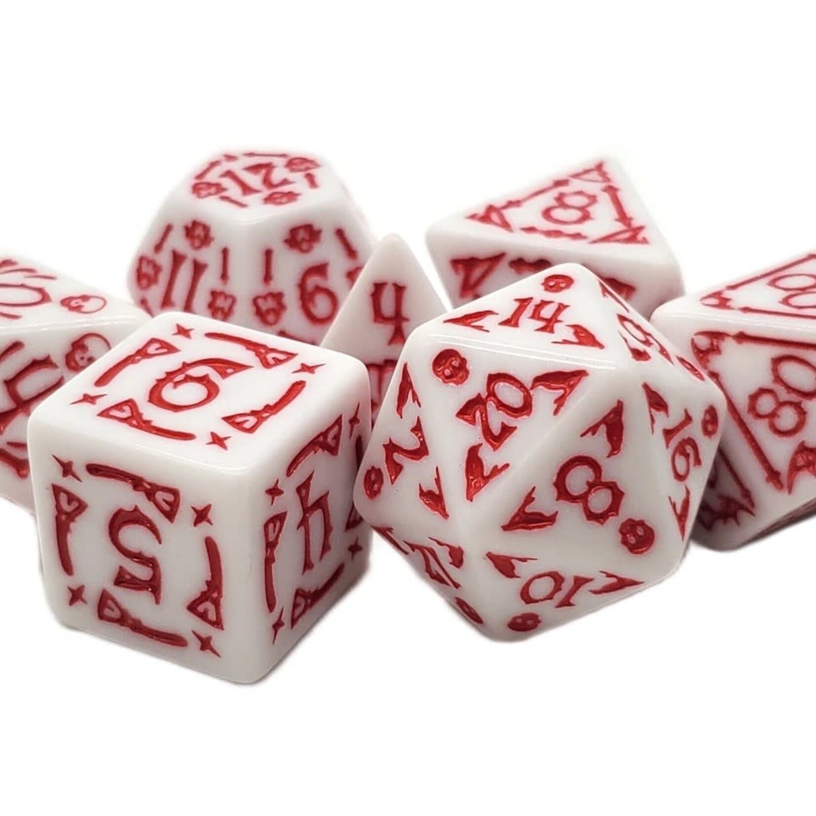 OLD SCHOOL DICE & ACCESSORIES RUNE DICE ALL HALLOWS EVE WHITE RED 7PC SET