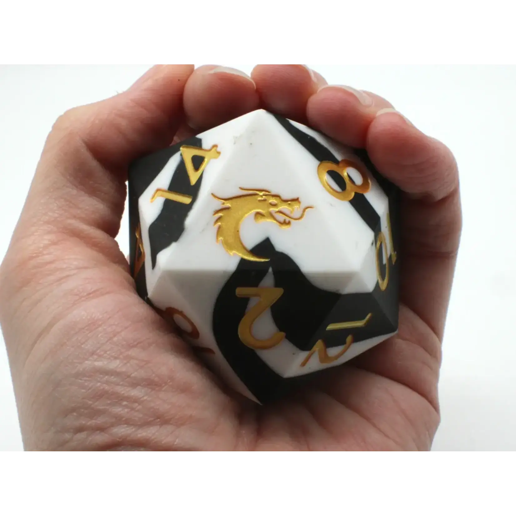 OLD SCHOOL DICE & ACCESSORIES SILICONE BLACK WHITE W/GOLD 50mm d20