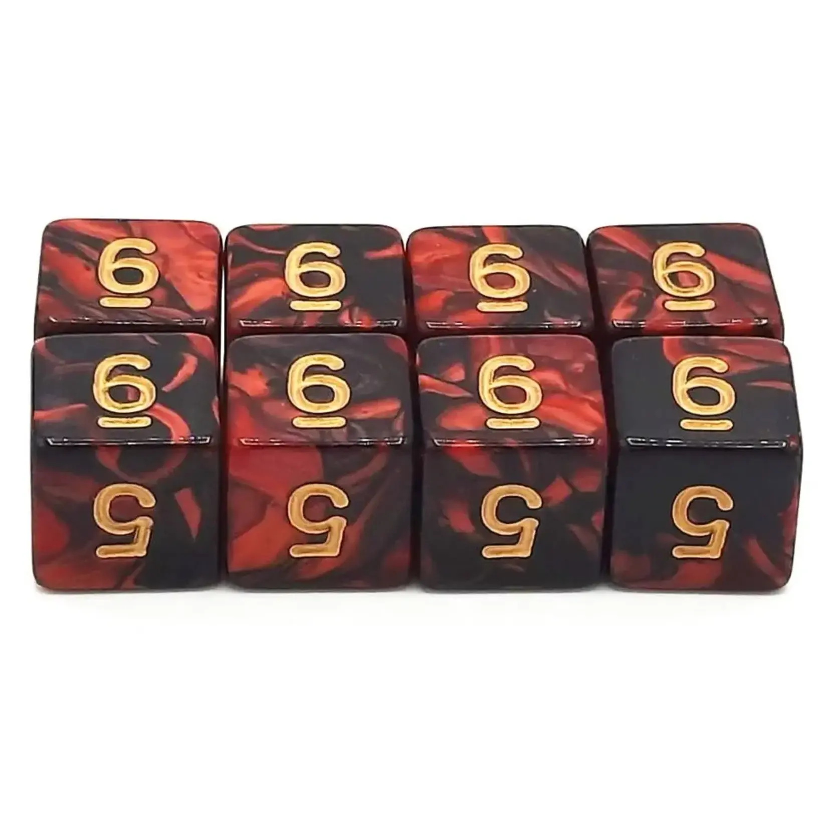 OLD SCHOOL DICE & ACCESSORIES VORPAL BLOOD RED AND BLACK W/ GOLD D6 8PC SET