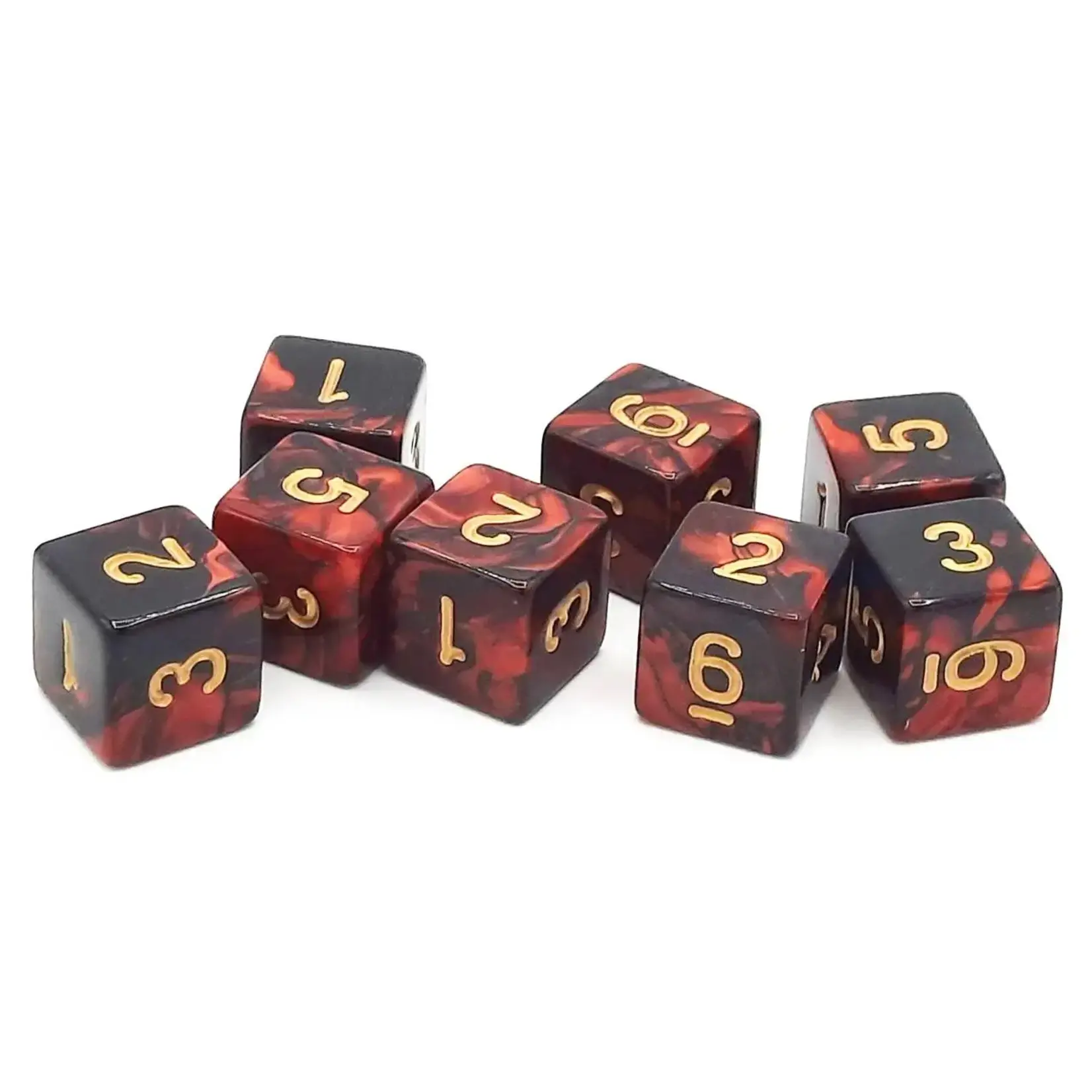 OLD SCHOOL DICE & ACCESSORIES VORPAL BLOOD RED AND BLACK W/ GOLD D6 8PC SET
