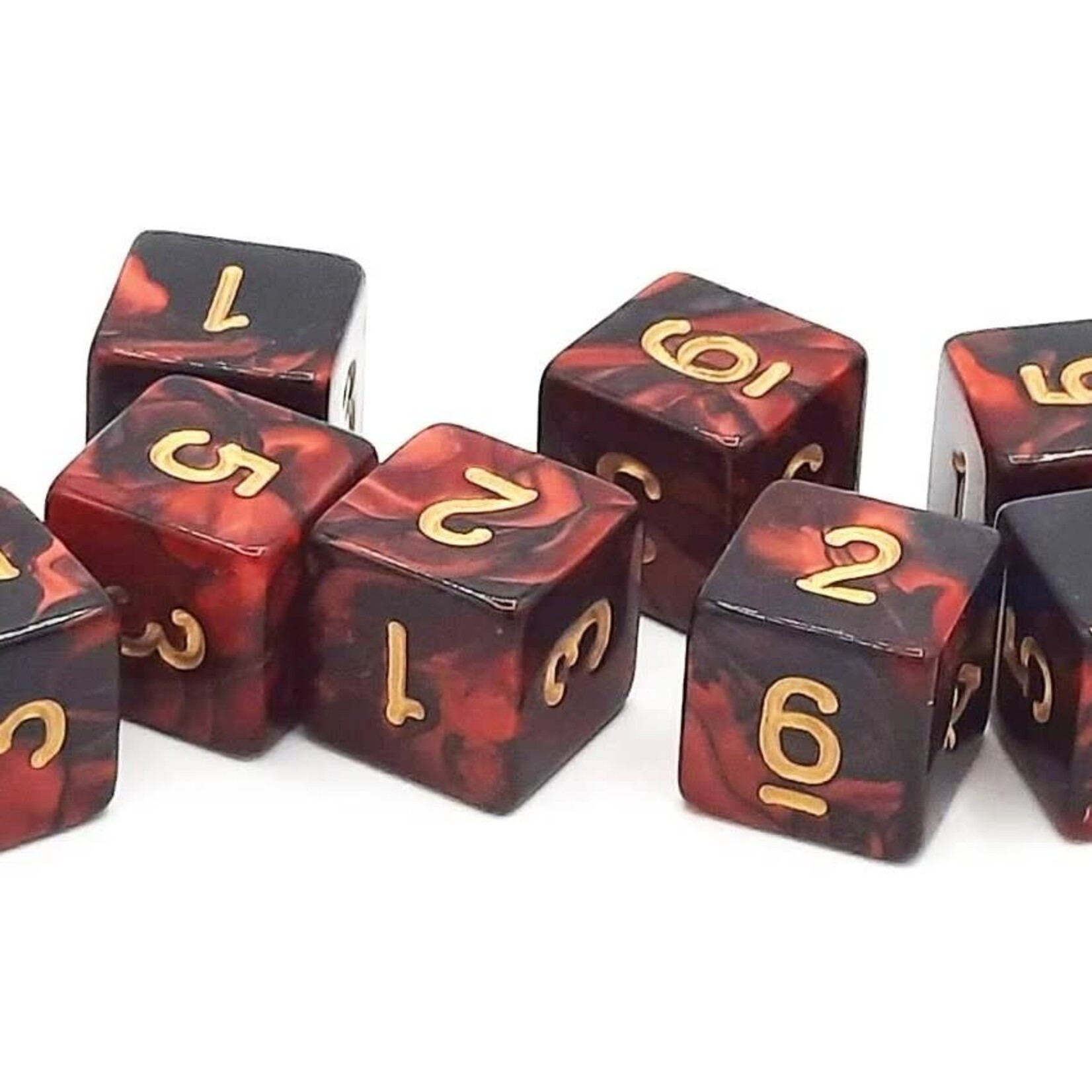 OLD SCHOOL DICE & ACCESSORIES VORPAL BLOOD RED AND BLACK W/ GOLD D6 8PC SET