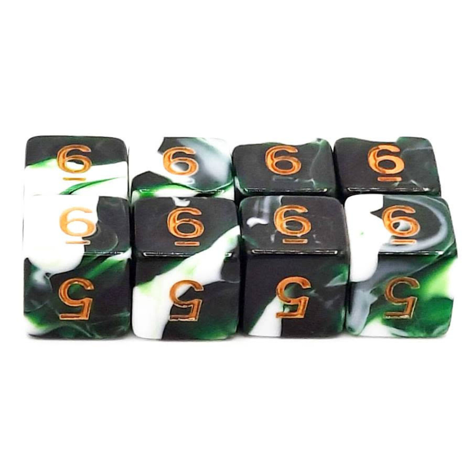 OLD SCHOOL DICE & ACCESSORIES VORPAL GREEN AND WHITE W/ GOLD D6 8PC SET
