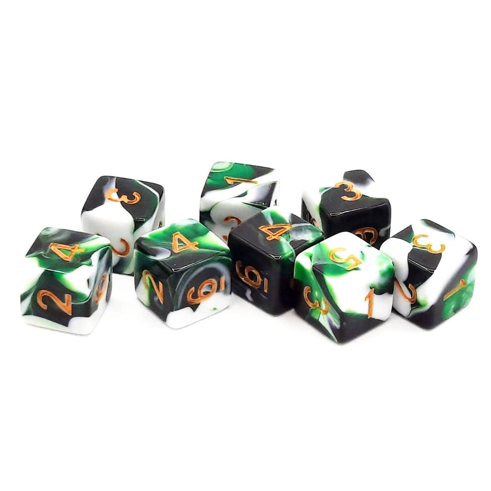 OLD SCHOOL DICE & ACCESSORIES VORPAL GREEN AND WHITE W/ GOLD D6 8PC SET