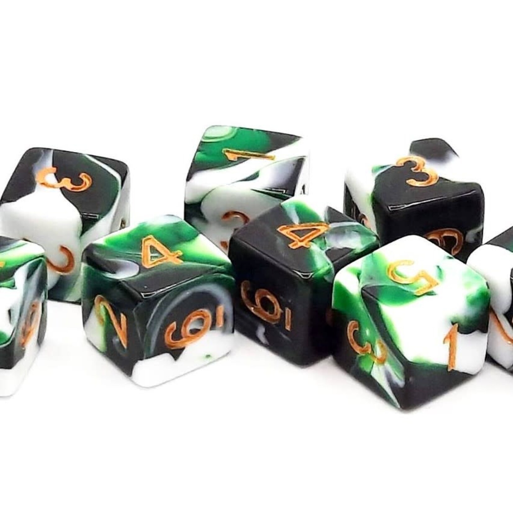 OLD SCHOOL DICE & ACCESSORIES VORPAL GREEN AND WHITE W/ GOLD D6 8PC SET