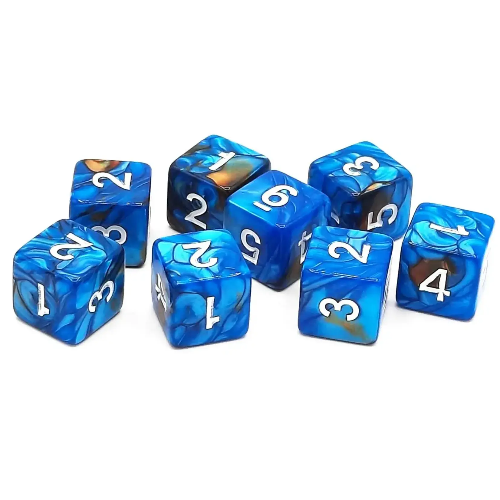 OLD SCHOOL DICE & ACCESSORIES VORPAL TEAL AND BROWN W/ WHITE D6 8PC SET