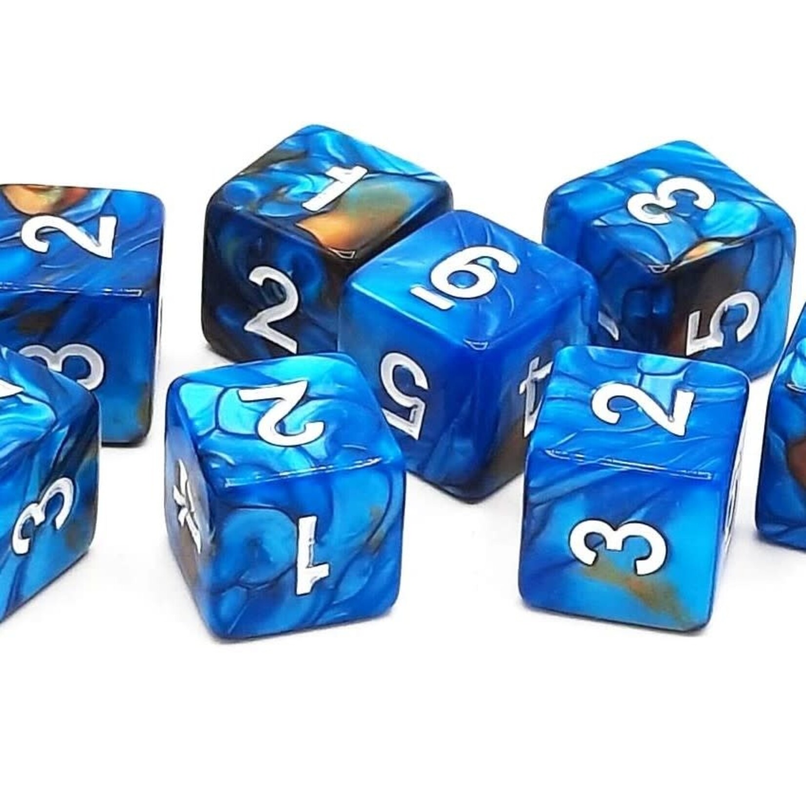 OLD SCHOOL DICE & ACCESSORIES VORPAL TEAL AND BROWN W/ WHITE D6 8PC SET