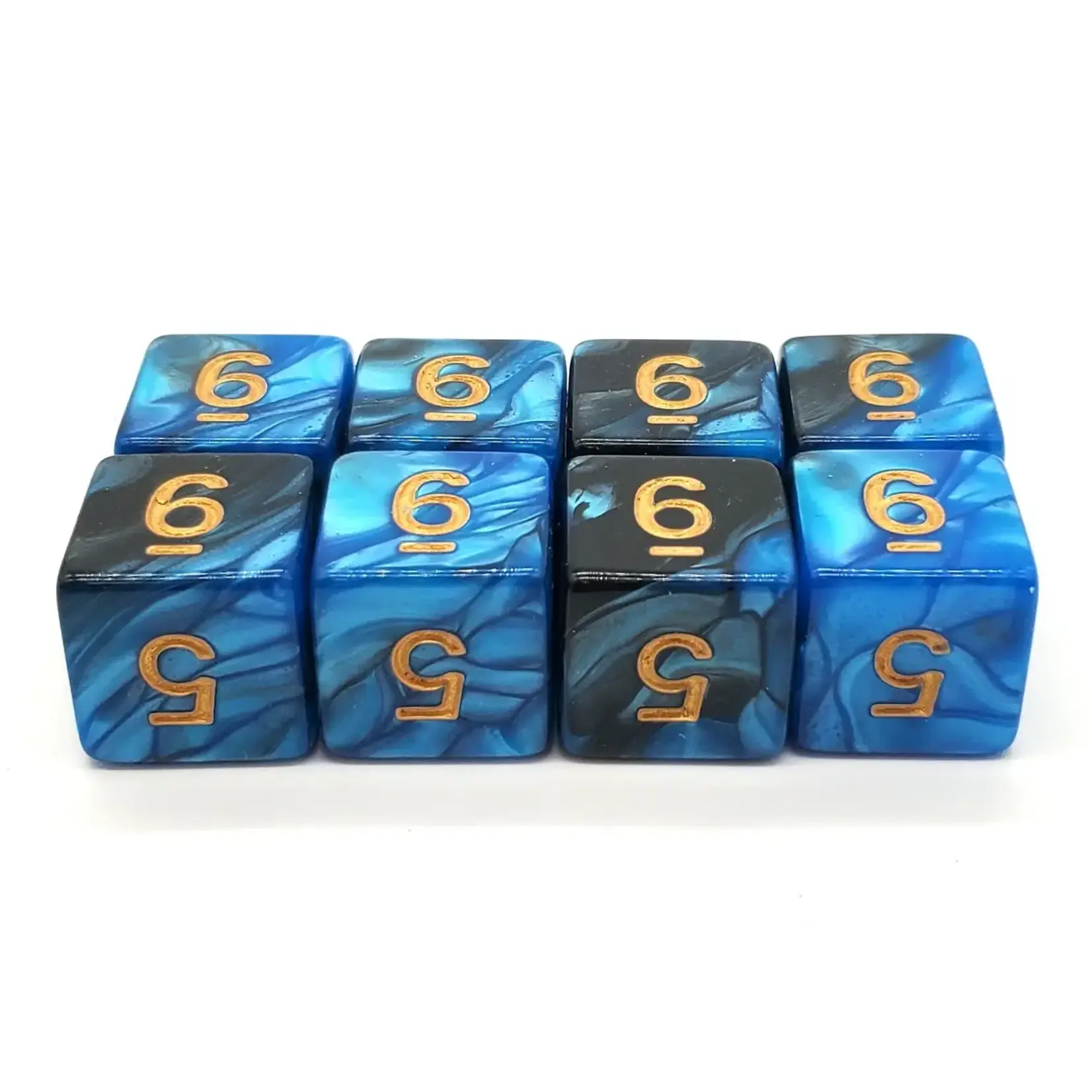 OLD SCHOOL DICE & ACCESSORIES VORPAL BLUE AND BLACK W/ GOLD D6 8PC SET