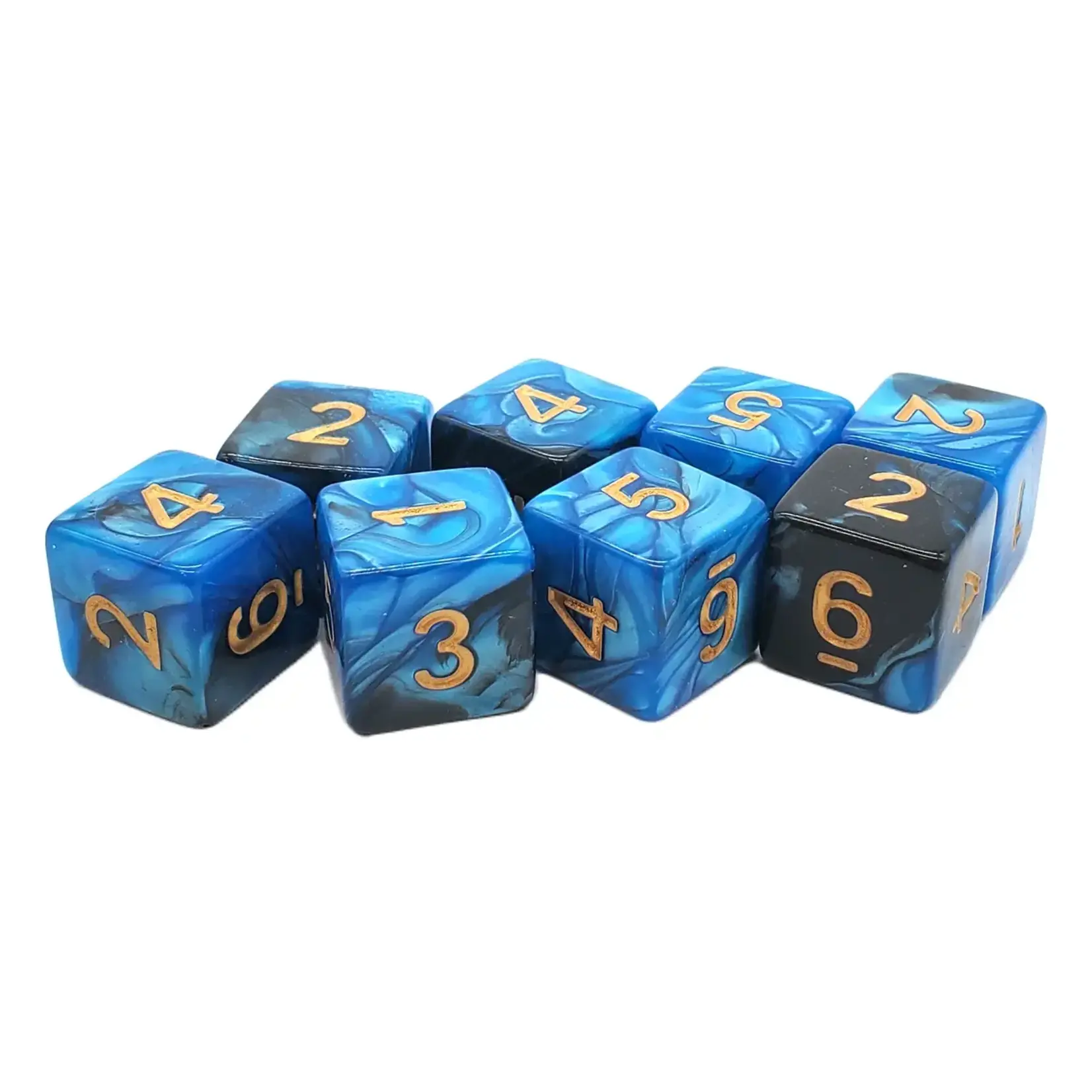 OLD SCHOOL DICE & ACCESSORIES VORPAL BLUE AND BLACK W/ GOLD D6 8PC SET