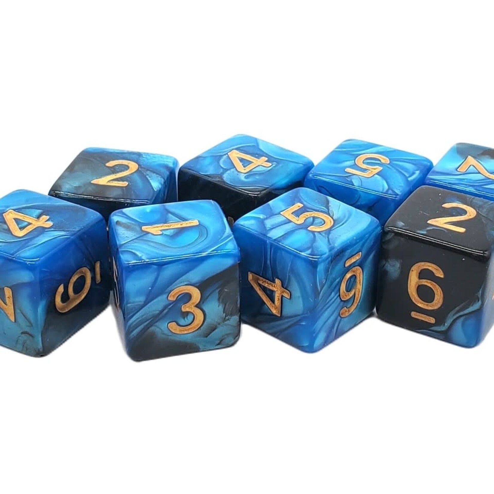 OLD SCHOOL DICE & ACCESSORIES VORPAL BLUE AND BLACK W/ GOLD D6 8PC SET