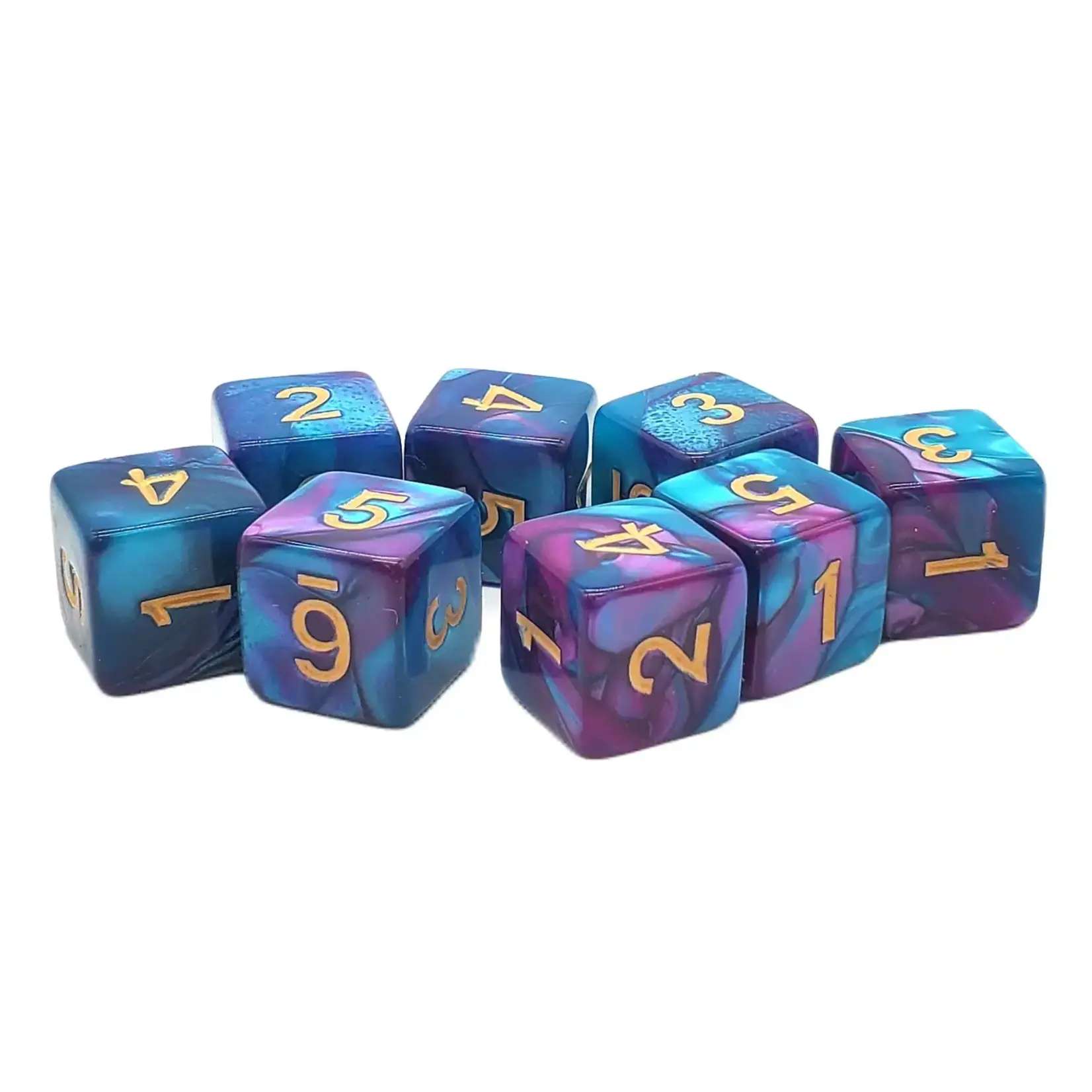 OLD SCHOOL DICE & ACCESSORIES VORPAL LILAC AND LIGHT BLUE W/ GOLD D6 8PC SET