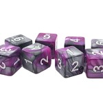 OLD SCHOOL DICE & ACCESSORIES VORPAL SILVER AND PURPLE W/ WHITE D6 8PC SET