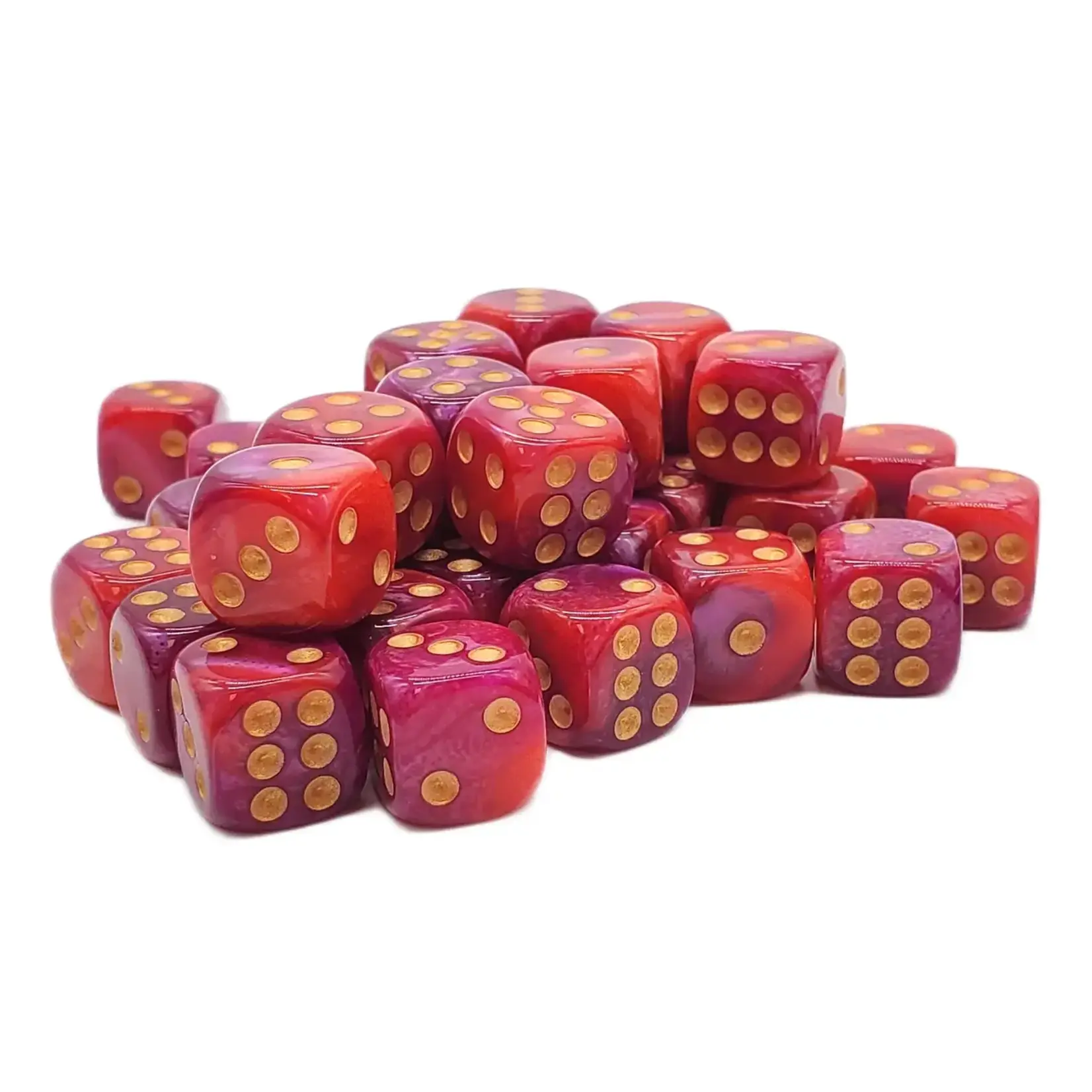 OLD SCHOOL DICE & ACCESSORIES VORPAL ROSE RED AND PURPLE W/ GOLD 12mm D6 36PC SET