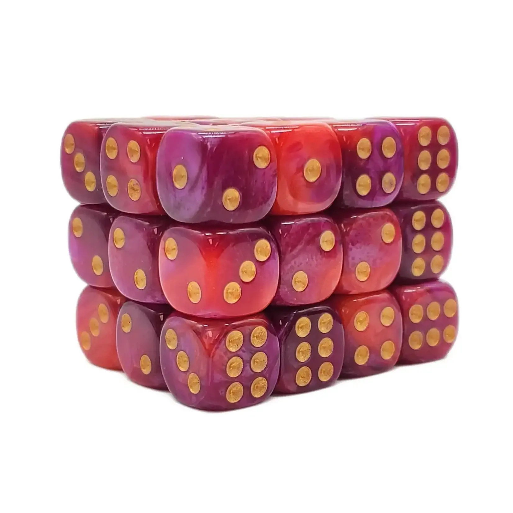 OLD SCHOOL DICE & ACCESSORIES VORPAL ROSE RED AND PURPLE W/ GOLD 12mm D6 36PC SET