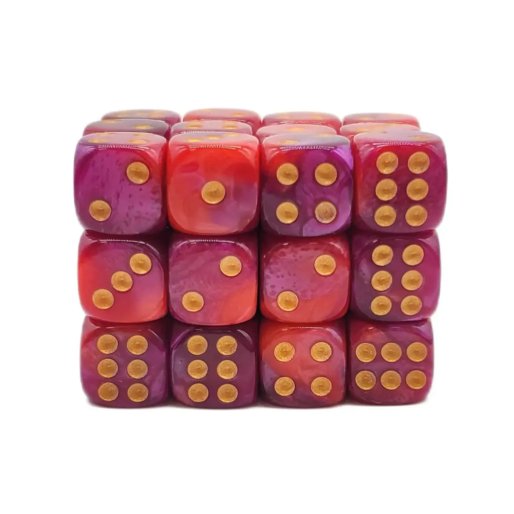 OLD SCHOOL DICE & ACCESSORIES VORPAL ROSE RED AND PURPLE W/ GOLD 12mm D6 36PC SET