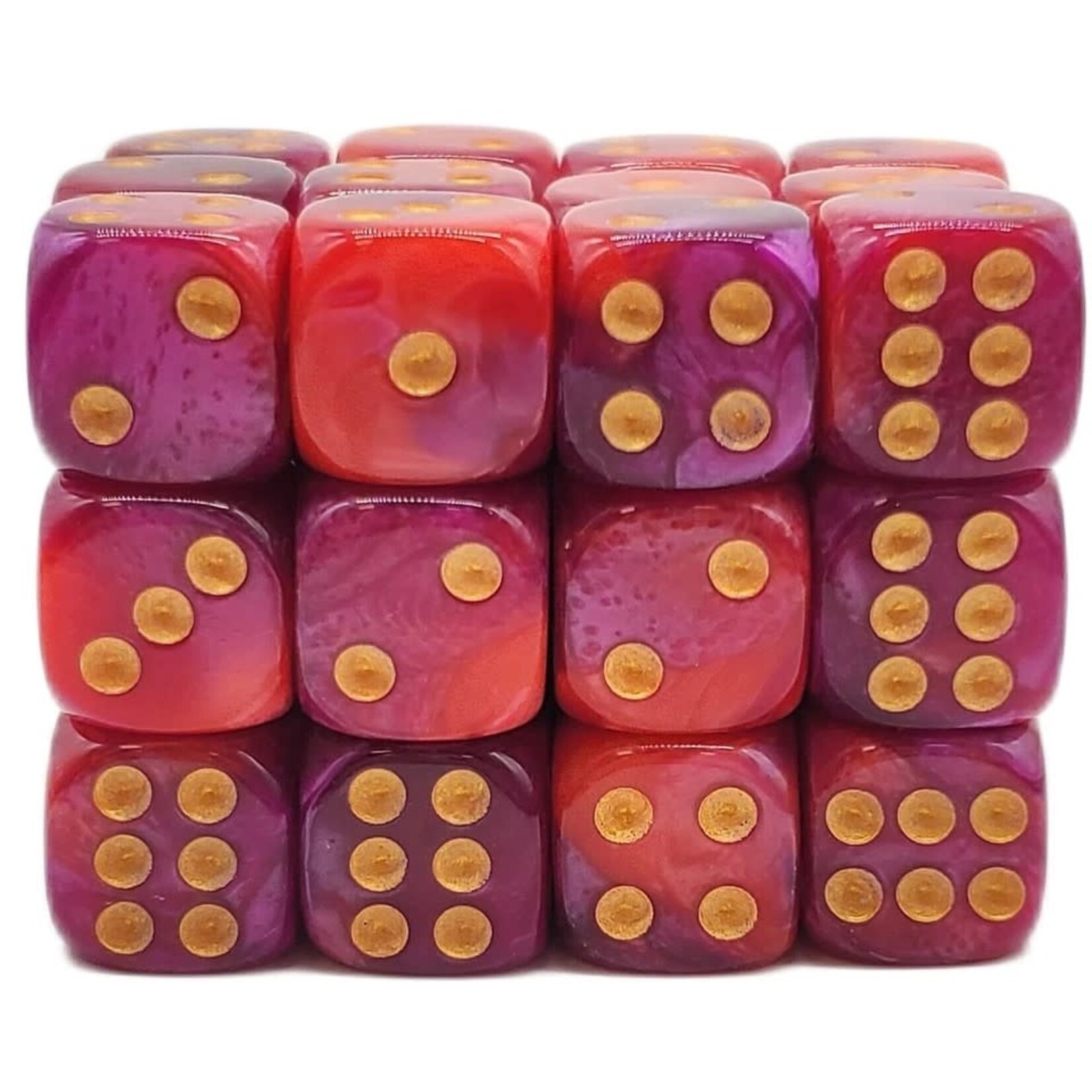OLD SCHOOL DICE & ACCESSORIES VORPAL ROSE RED AND PURPLE W/ GOLD 12mm D6 36PC SET