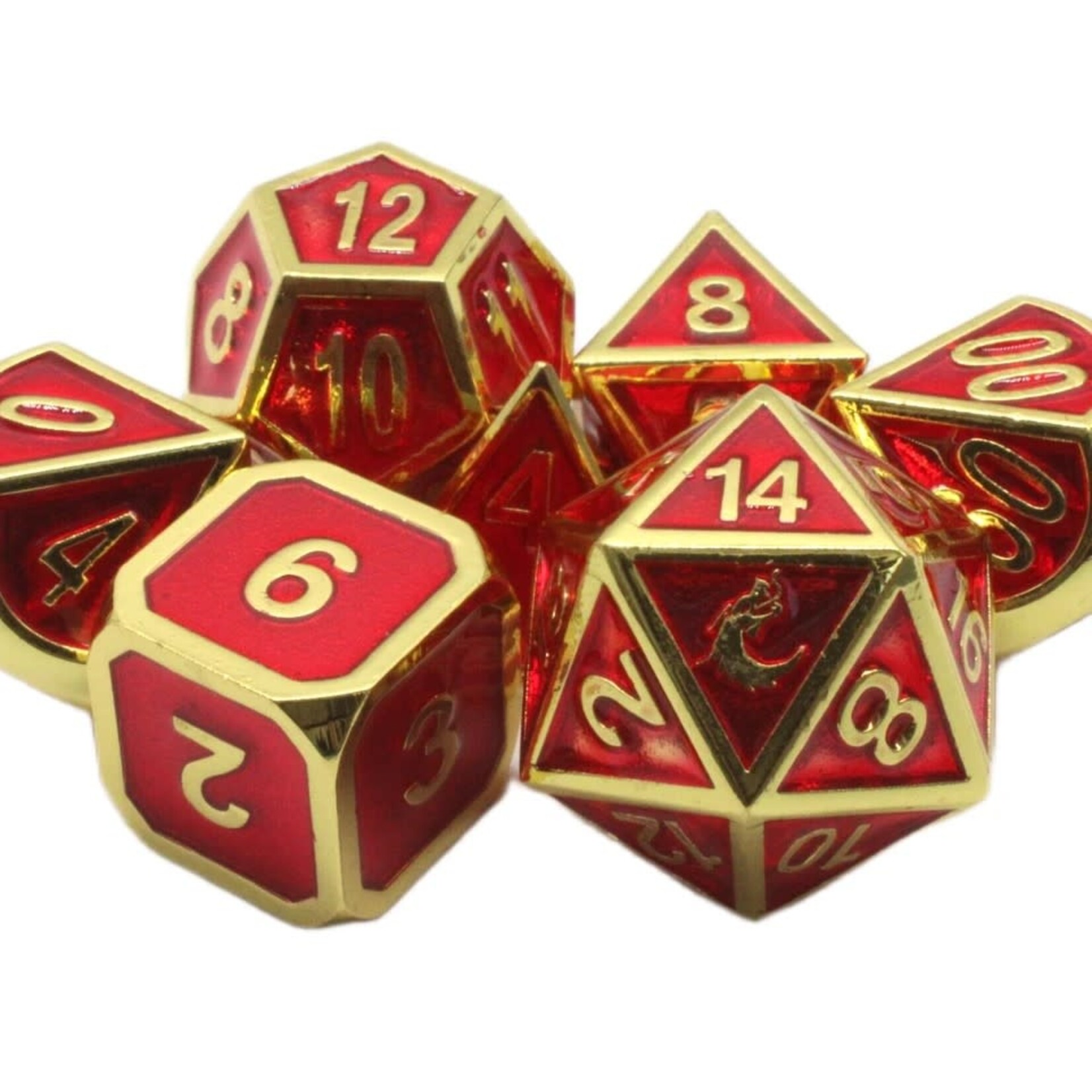 OLD SCHOOL DICE & ACCESSORIES ELVEN FORGED ELF RED w/ GOLD MTL 7PC SET