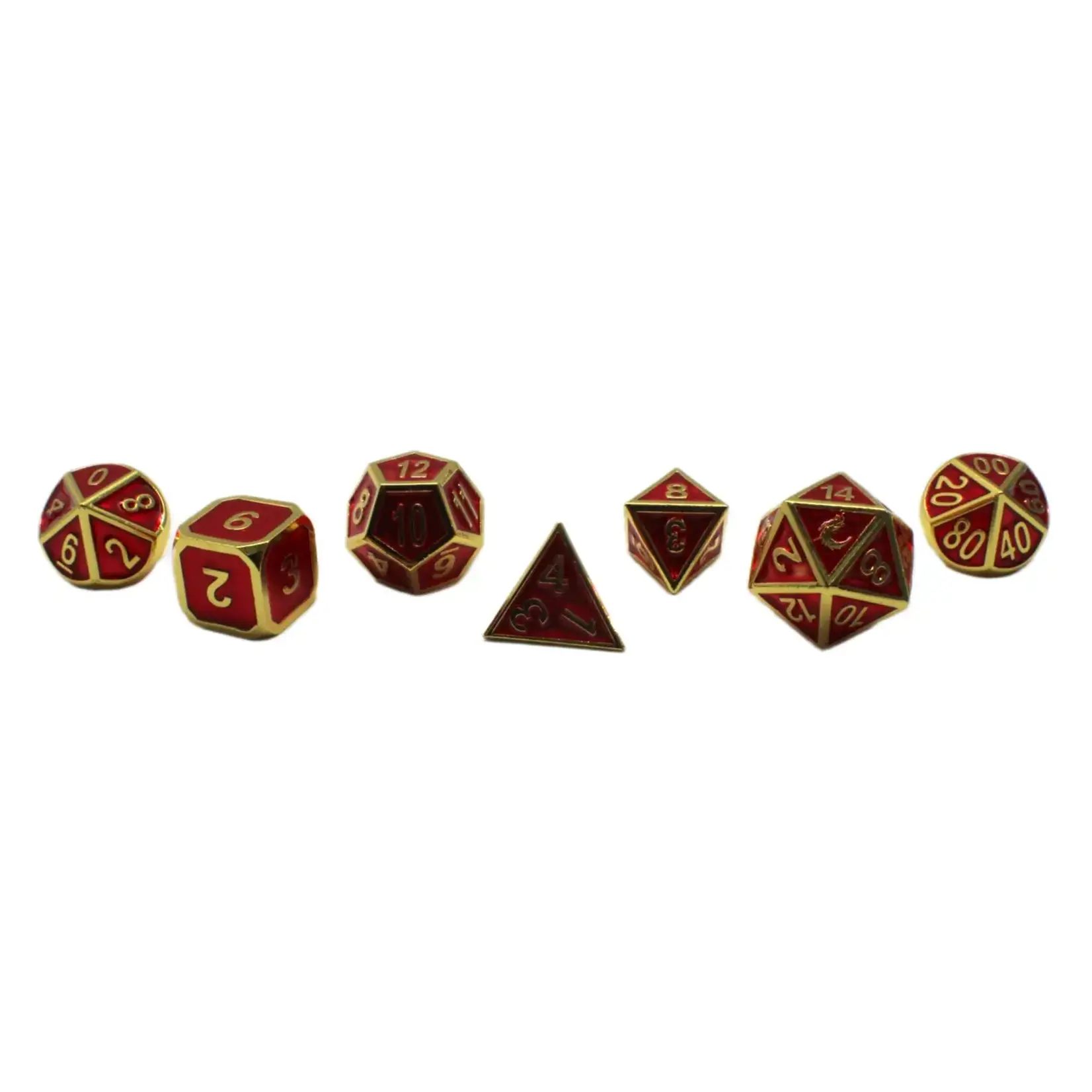 OLD SCHOOL DICE & ACCESSORIES ELVEN FORGED ELF RED w/ GOLD MTL 7PC SET