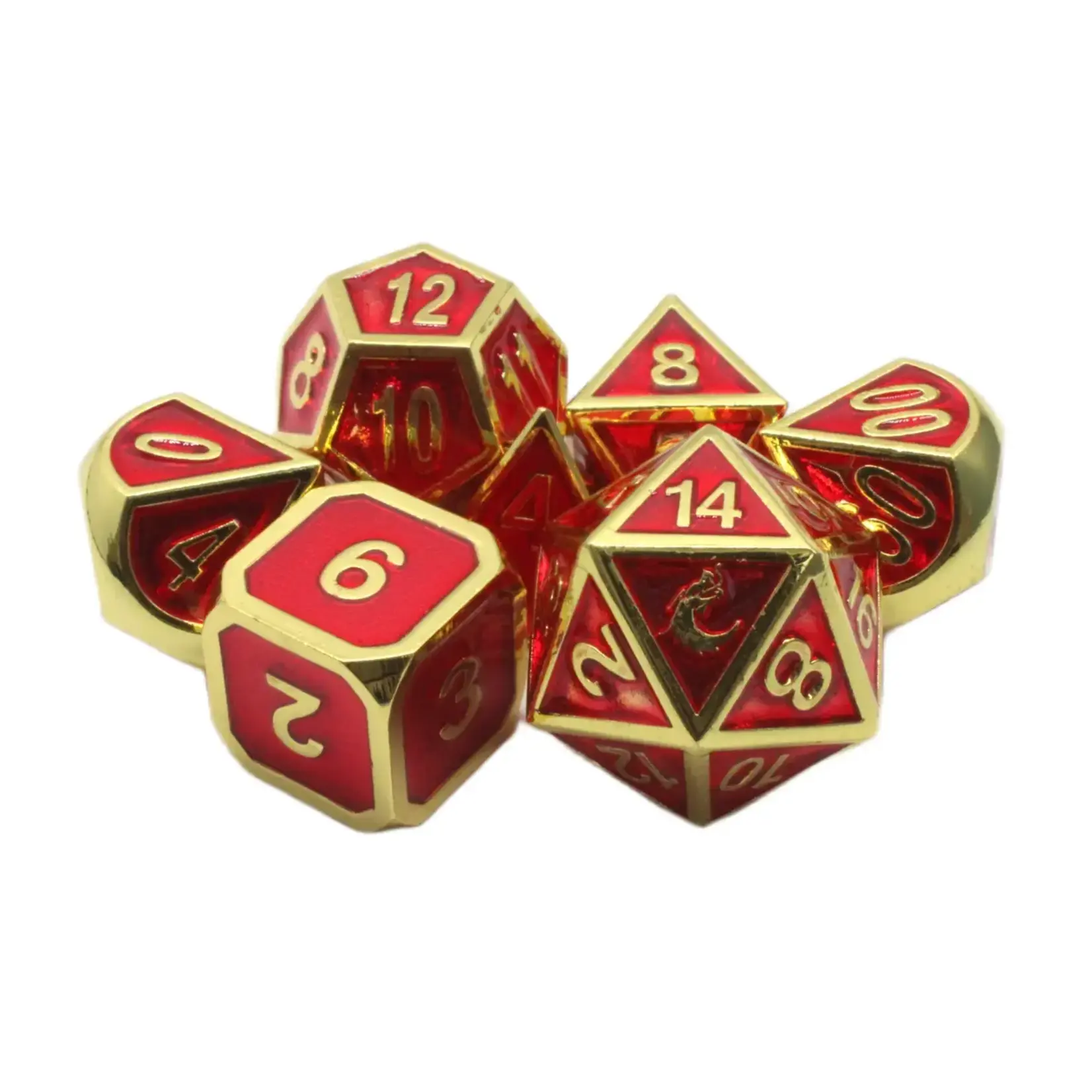 OLD SCHOOL DICE & ACCESSORIES ELVEN FORGED ELF RED w/ GOLD MTL 7PC SET