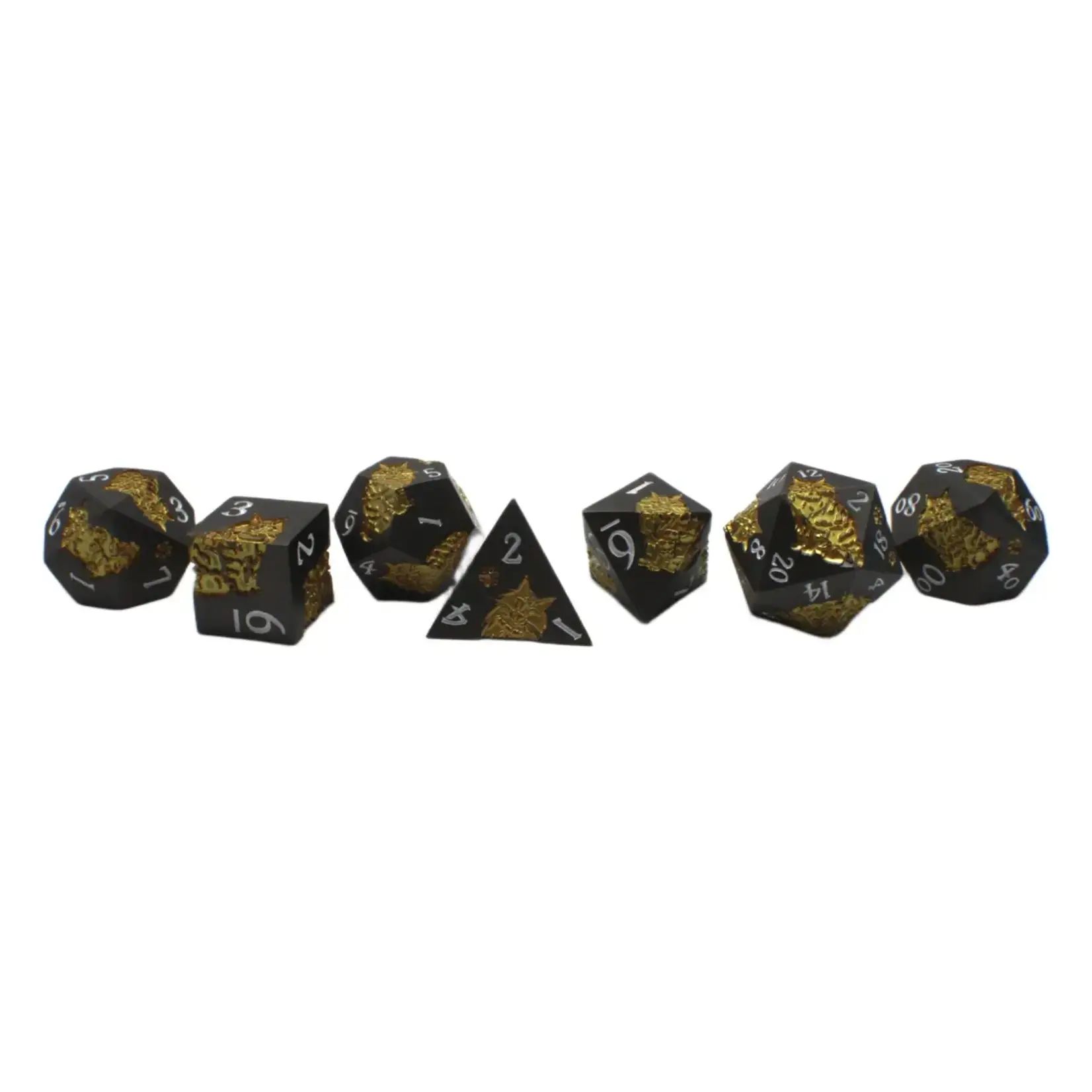 OLD SCHOOL DICE & ACCESSORIES NINE LIVES MATTE BLACK w/ GOLD METAL 7PC SET