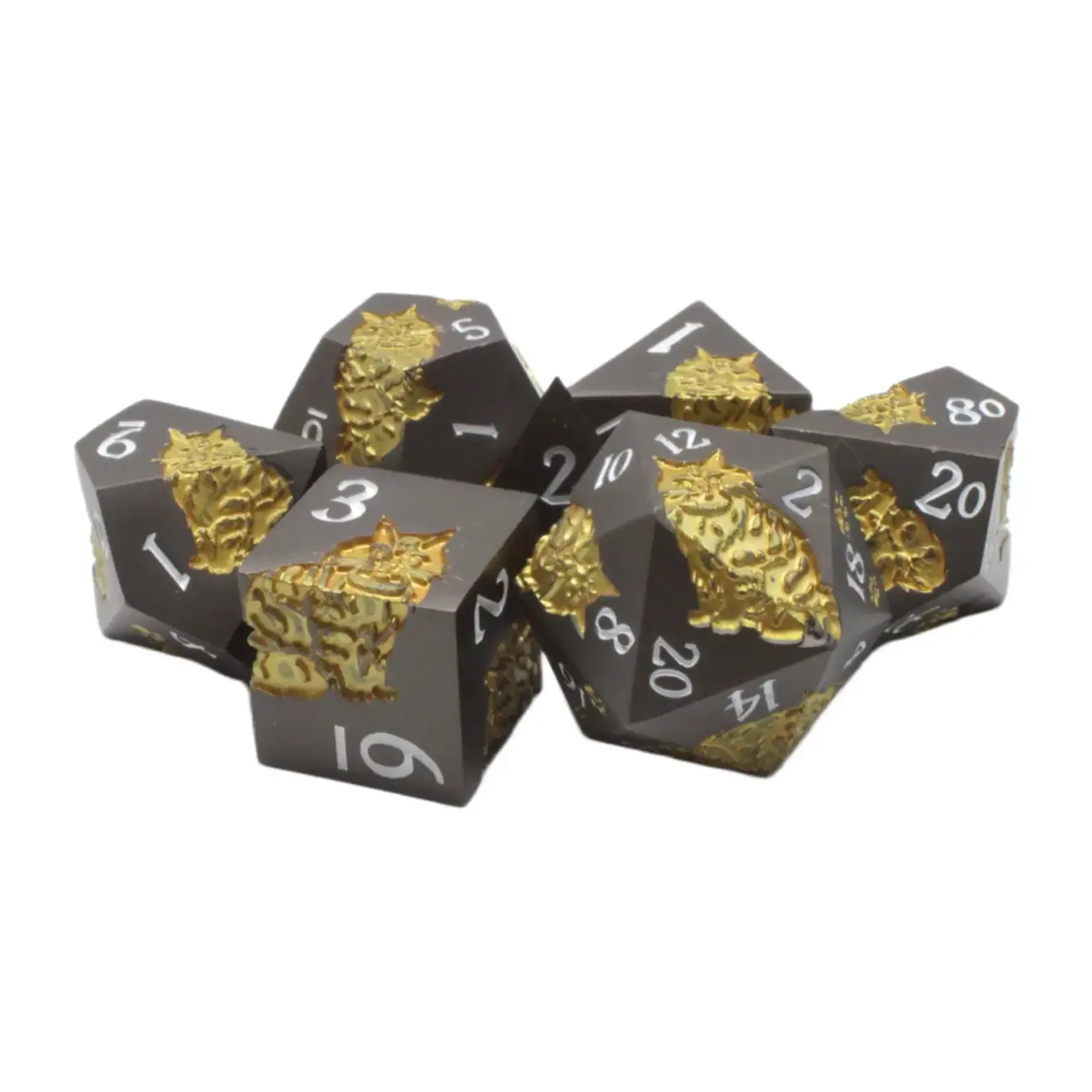 OLD SCHOOL DICE & ACCESSORIES NINE LIVES MATTE BLACK w/ GOLD METAL 7PC SET