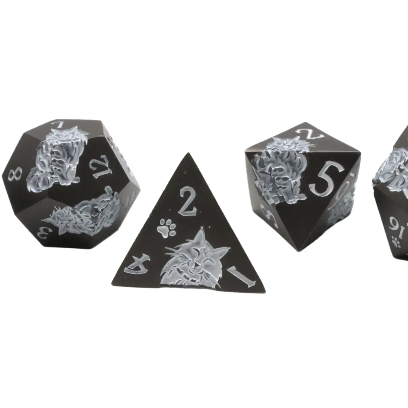 OLD SCHOOL DICE & ACCESSORIES NINE LIVES MATTE BLACK w/ WHITE METAL 7PC SET