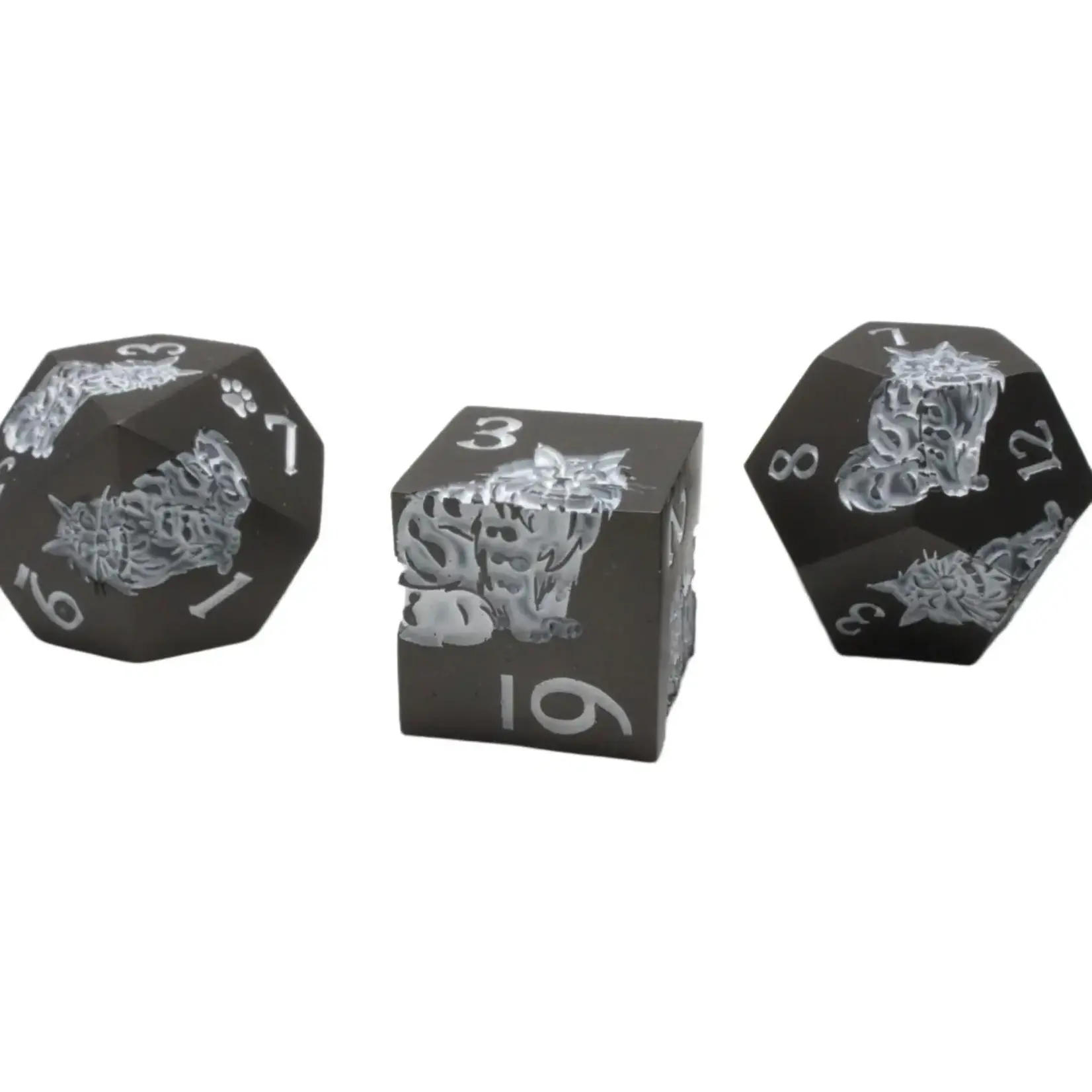 OLD SCHOOL DICE & ACCESSORIES NINE LIVES MATTE BLACK w/ WHITE METAL 7PC SET