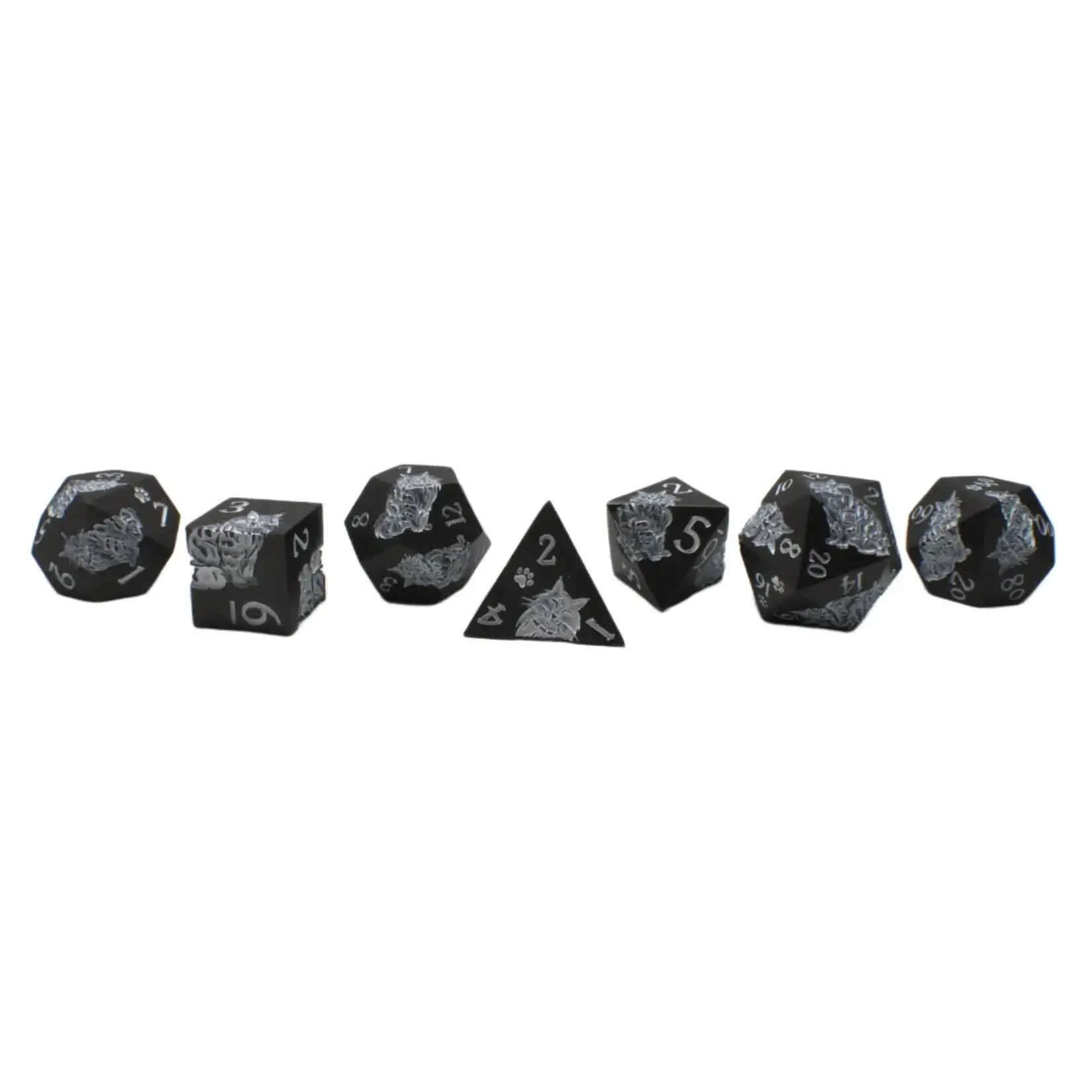 OLD SCHOOL DICE & ACCESSORIES NINE LIVES MATTE BLACK w/ WHITE METAL 7PC SET