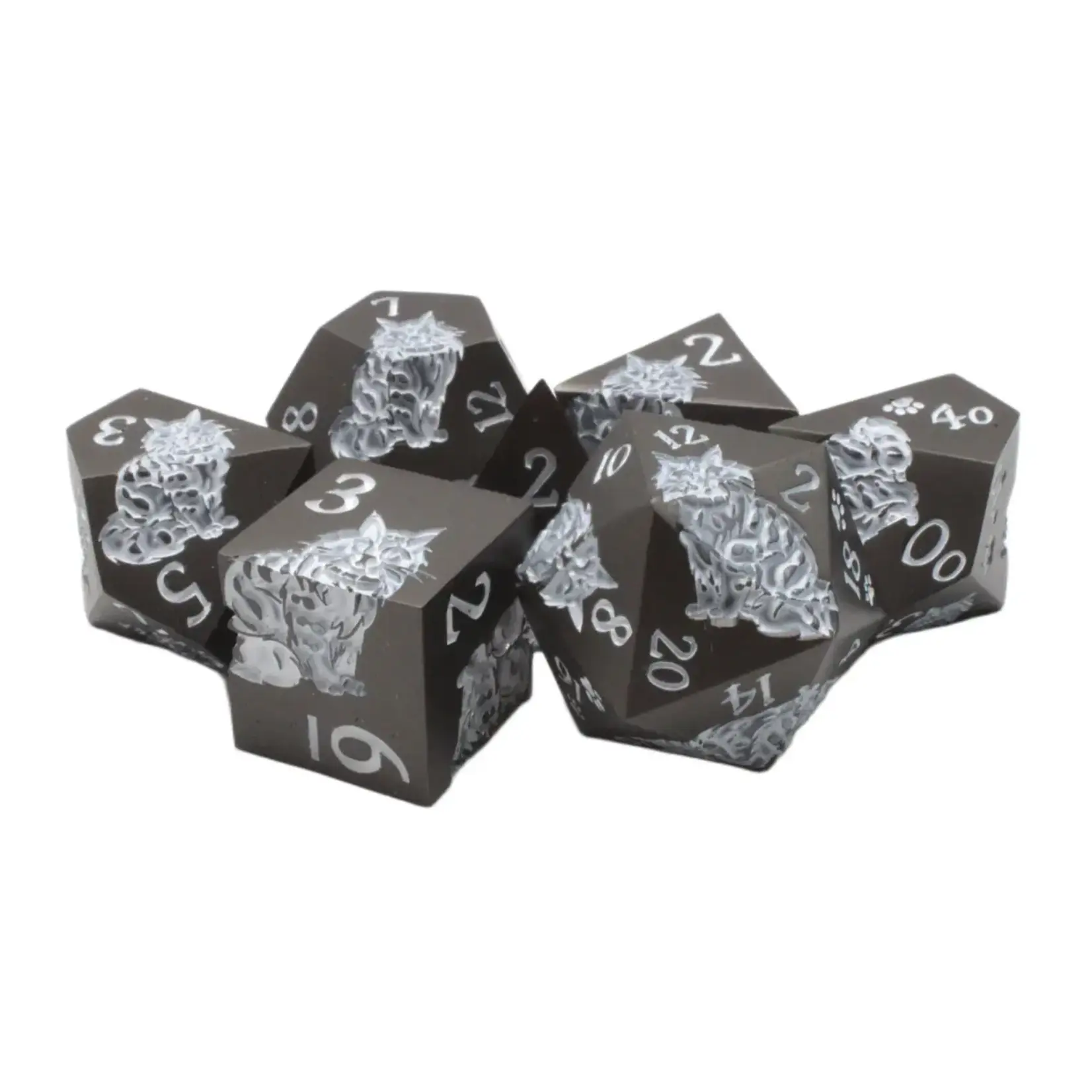 OLD SCHOOL DICE & ACCESSORIES NINE LIVES MATTE BLACK w/ WHITE METAL 7PC SET