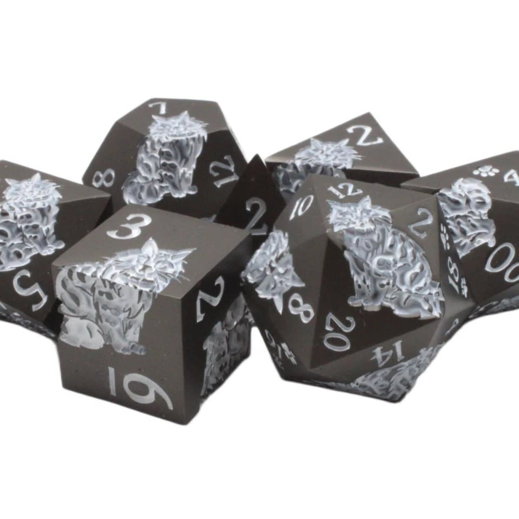 OLD SCHOOL DICE & ACCESSORIES NINE LIVES MATTE BLACK w/ WHITE METAL 7PC SET