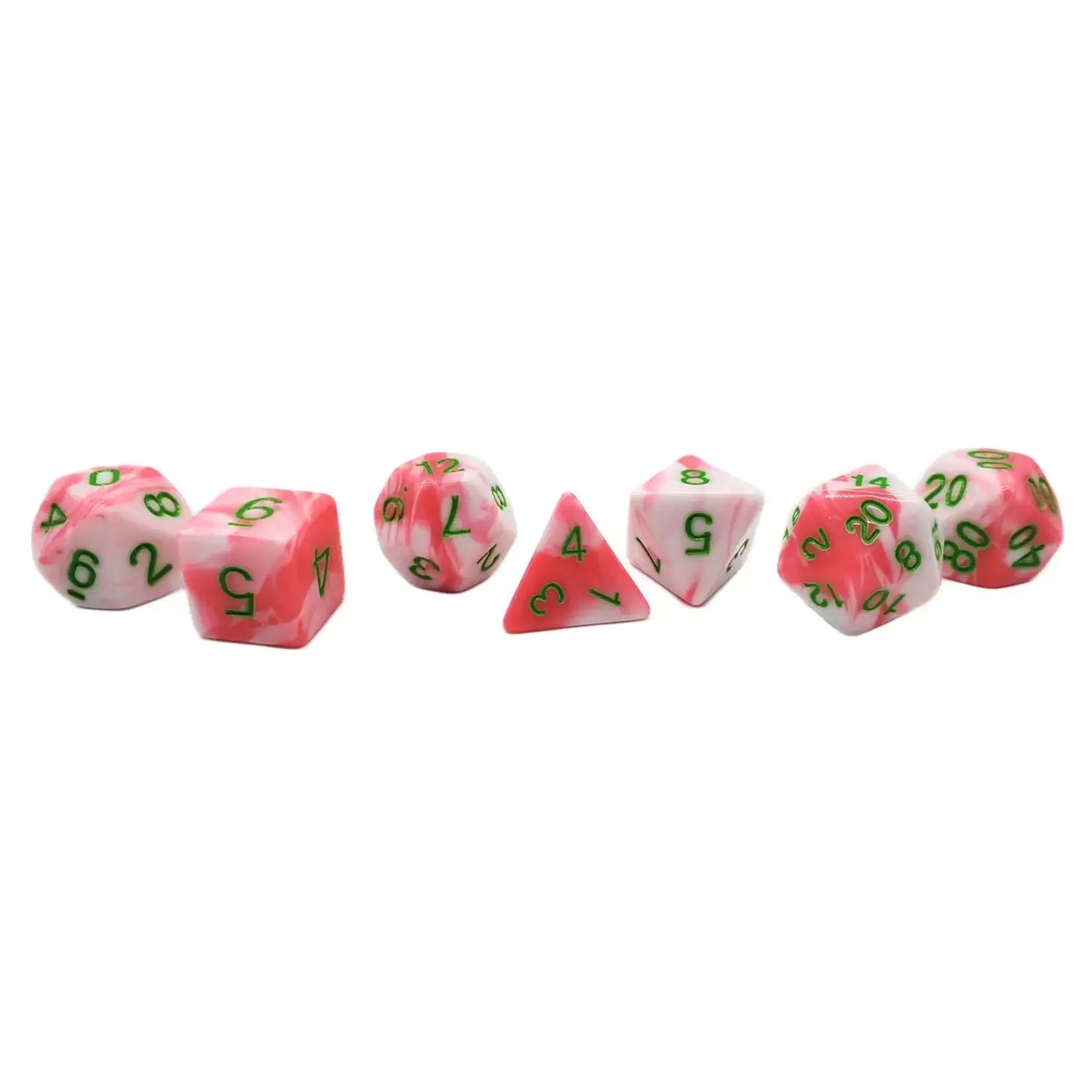 OLD SCHOOL DICE & ACCESSORIES VORPAL PINK & WHITE W/ GREEN 7PC SET
