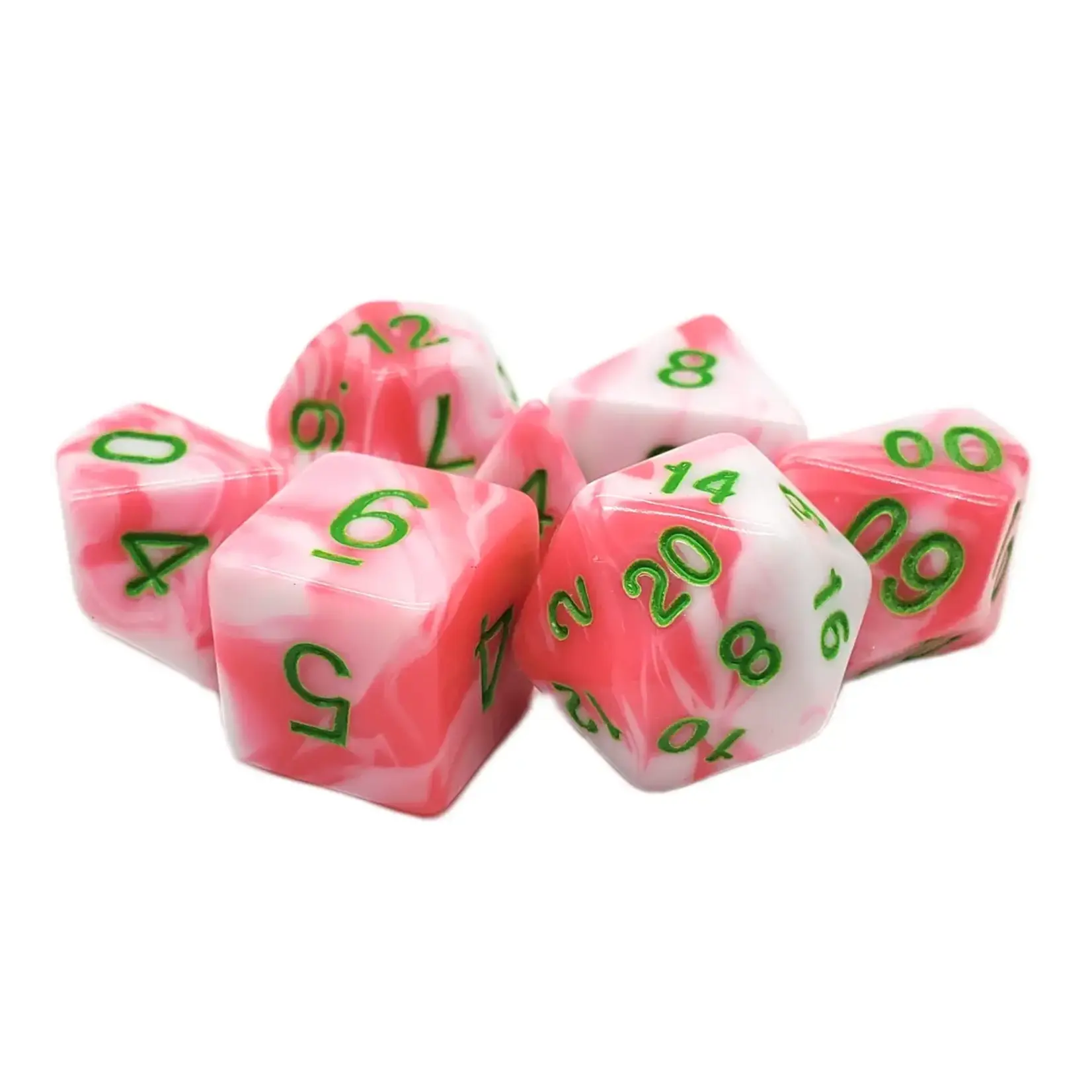 OLD SCHOOL DICE & ACCESSORIES VORPAL PINK & WHITE W/ GREEN 7PC SET